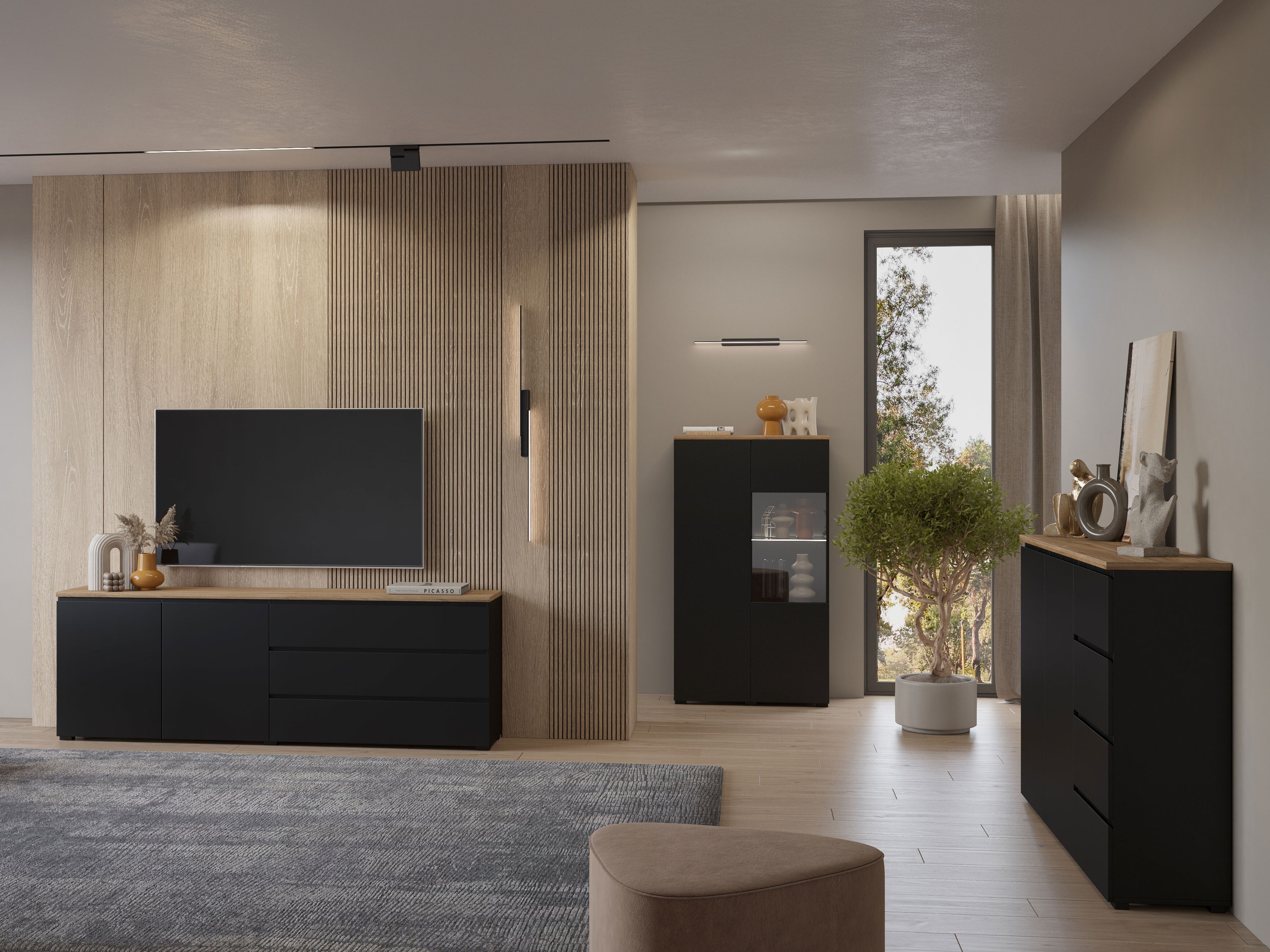 Cómoda Baletu 107 (Negro + Roble)