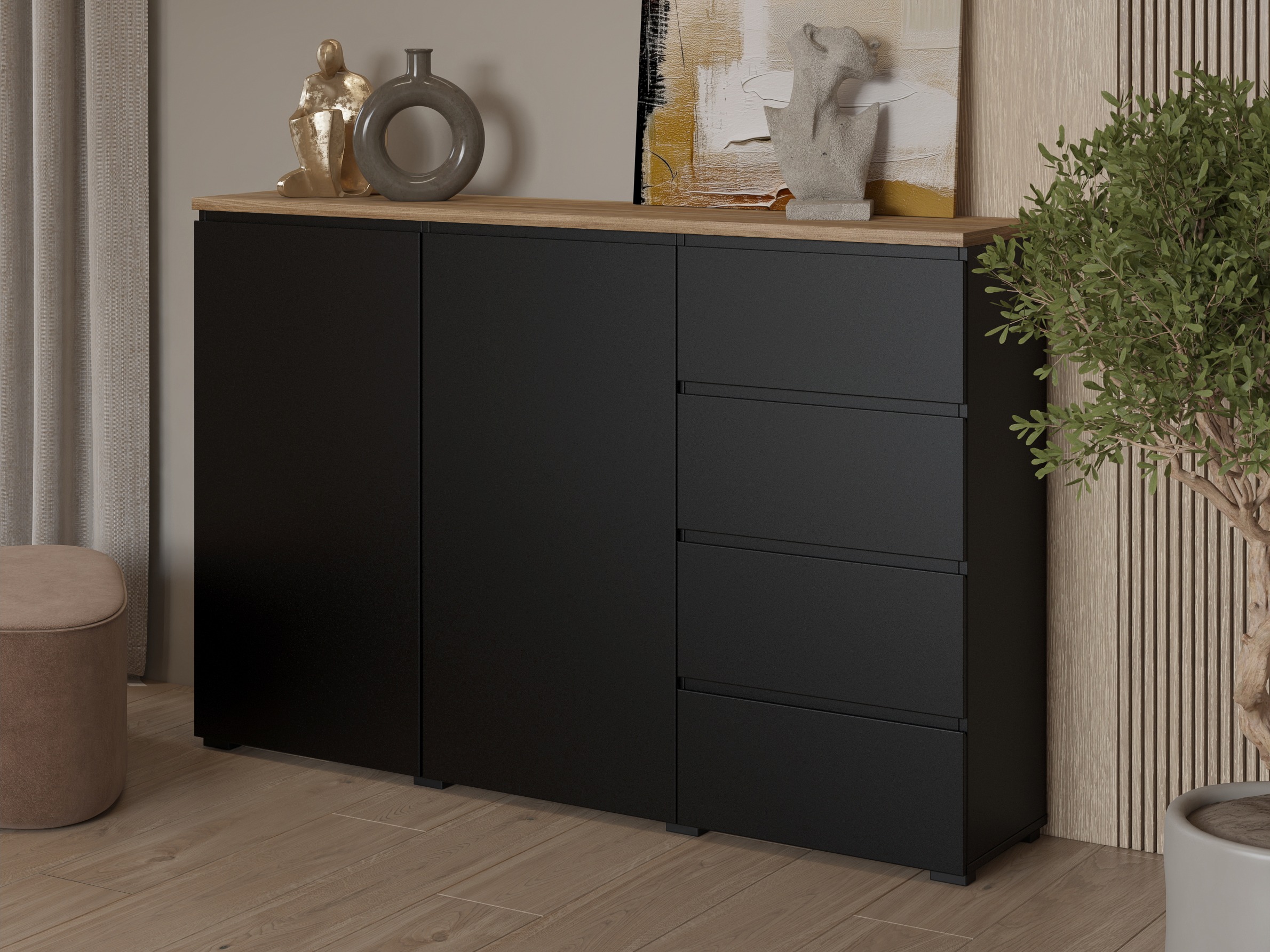 Cómoda Baletu 109 (Negro + Roble)