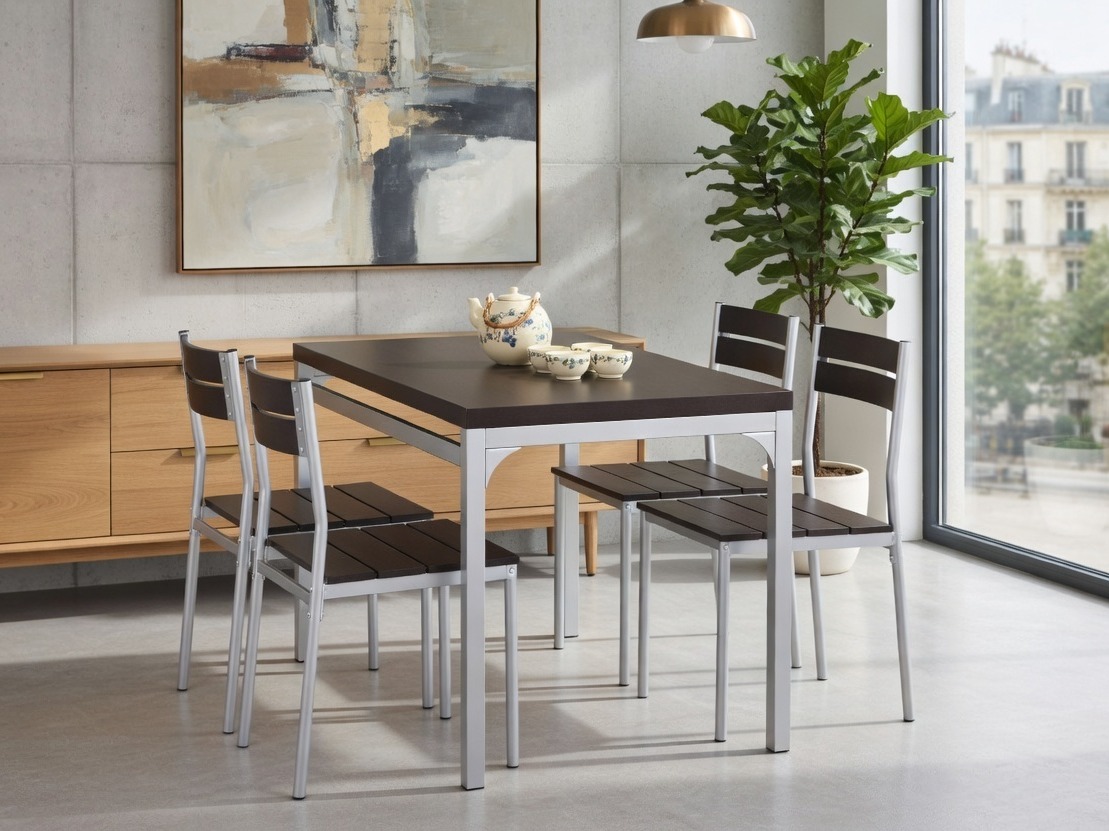 Conjunto de mesas y sillas para comedor Houston 128 (Wengué)