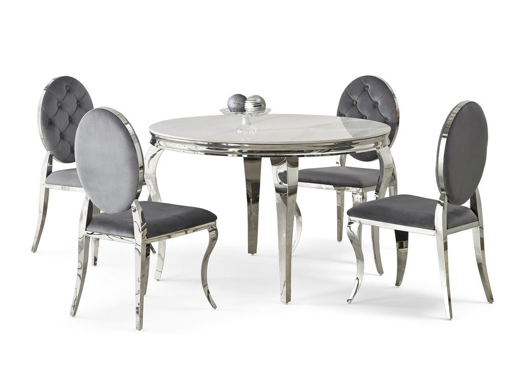 Conjunto de mesas y sillas para comedor Houston 1828 (Mármol blanco + Gris)