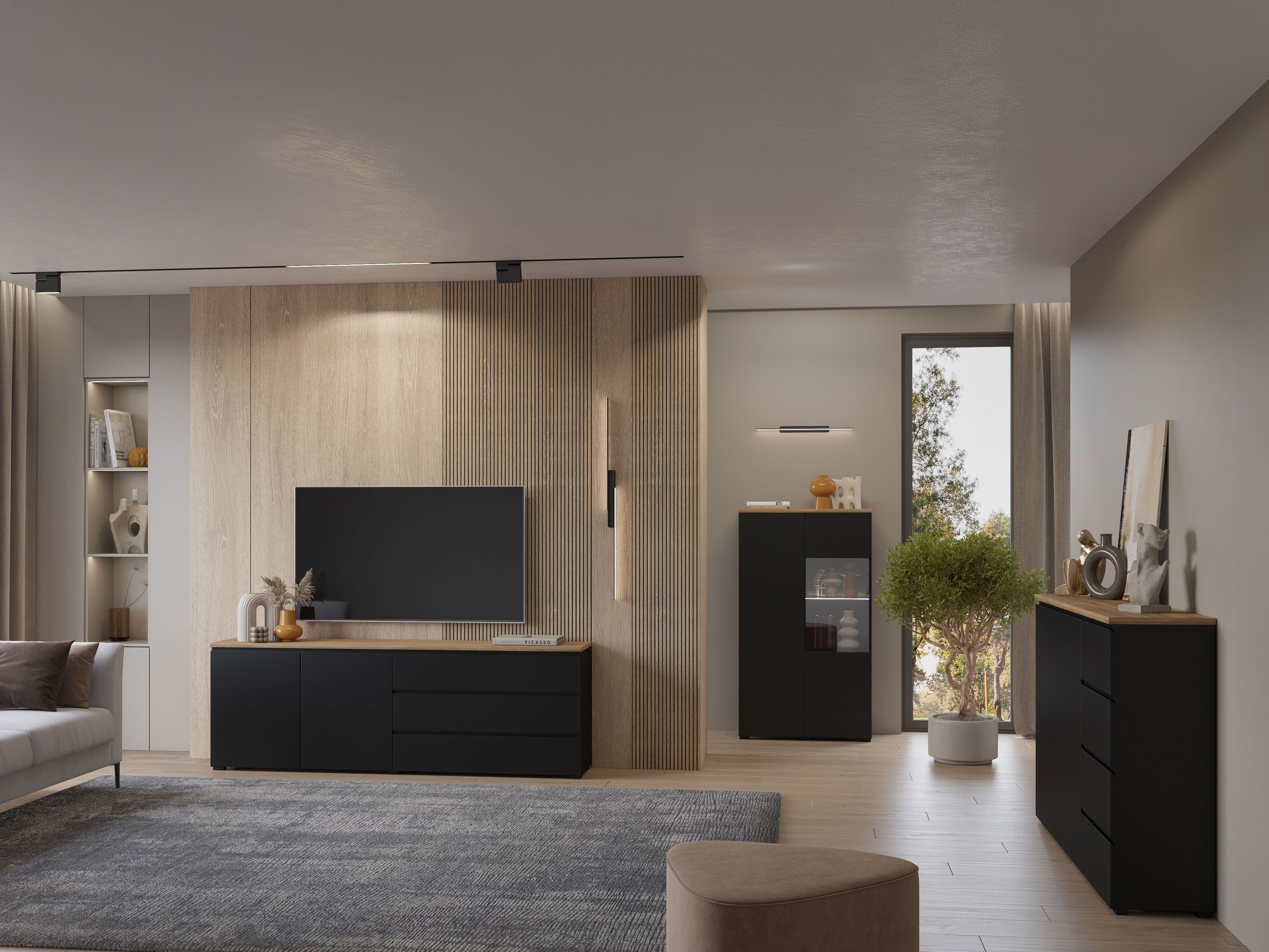 Estantería Baletu 108 (Negro + Roble)