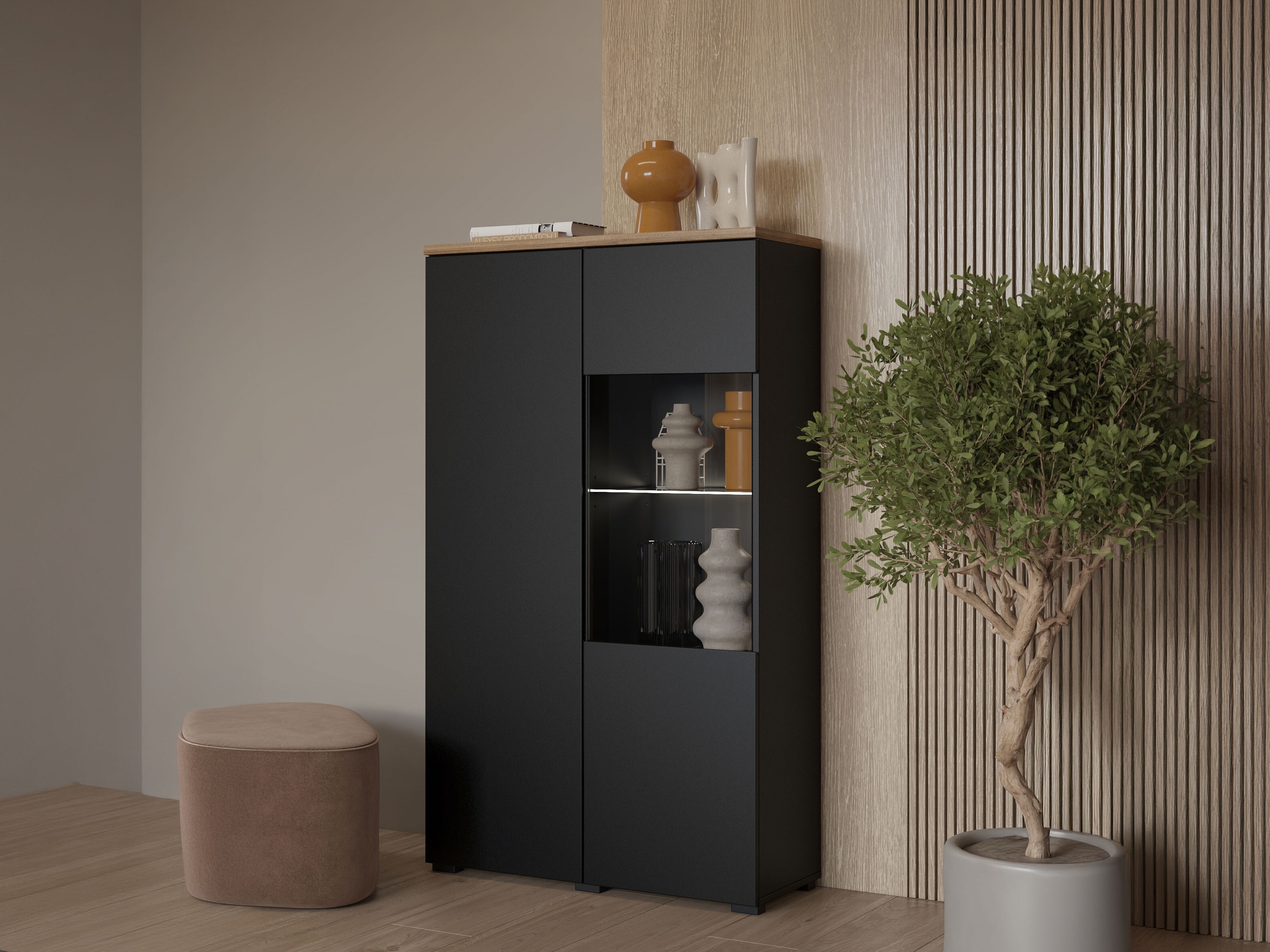 Estantería Baletu 108 (Negro + Roble)