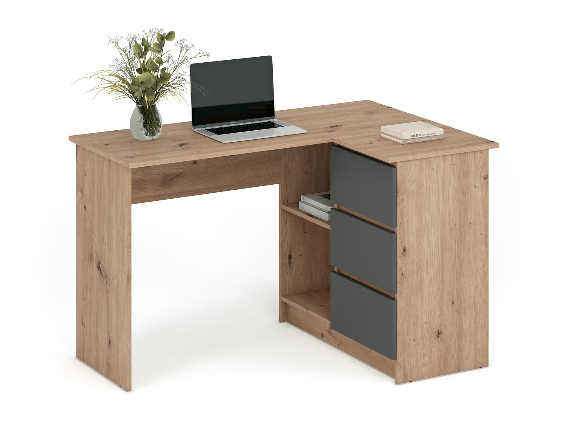 Mesa de ordenador esquinera Houston 1950 (Grafito + Roble Artisan)