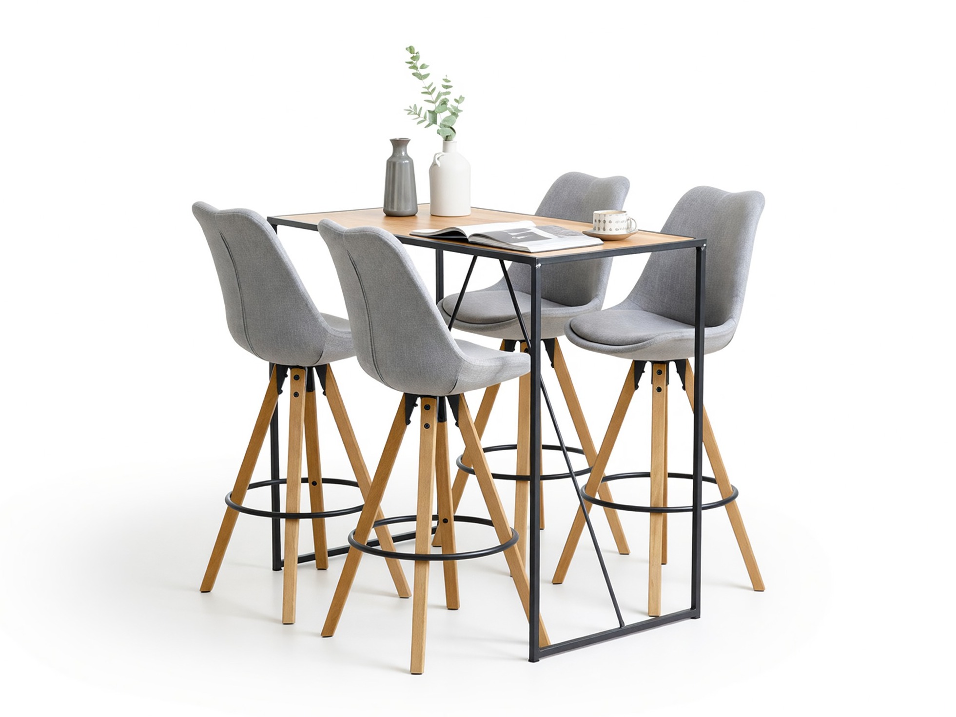 Conjunto de mesas y sillas para comedor Norsica 517 (Gris + Luminoso madera)