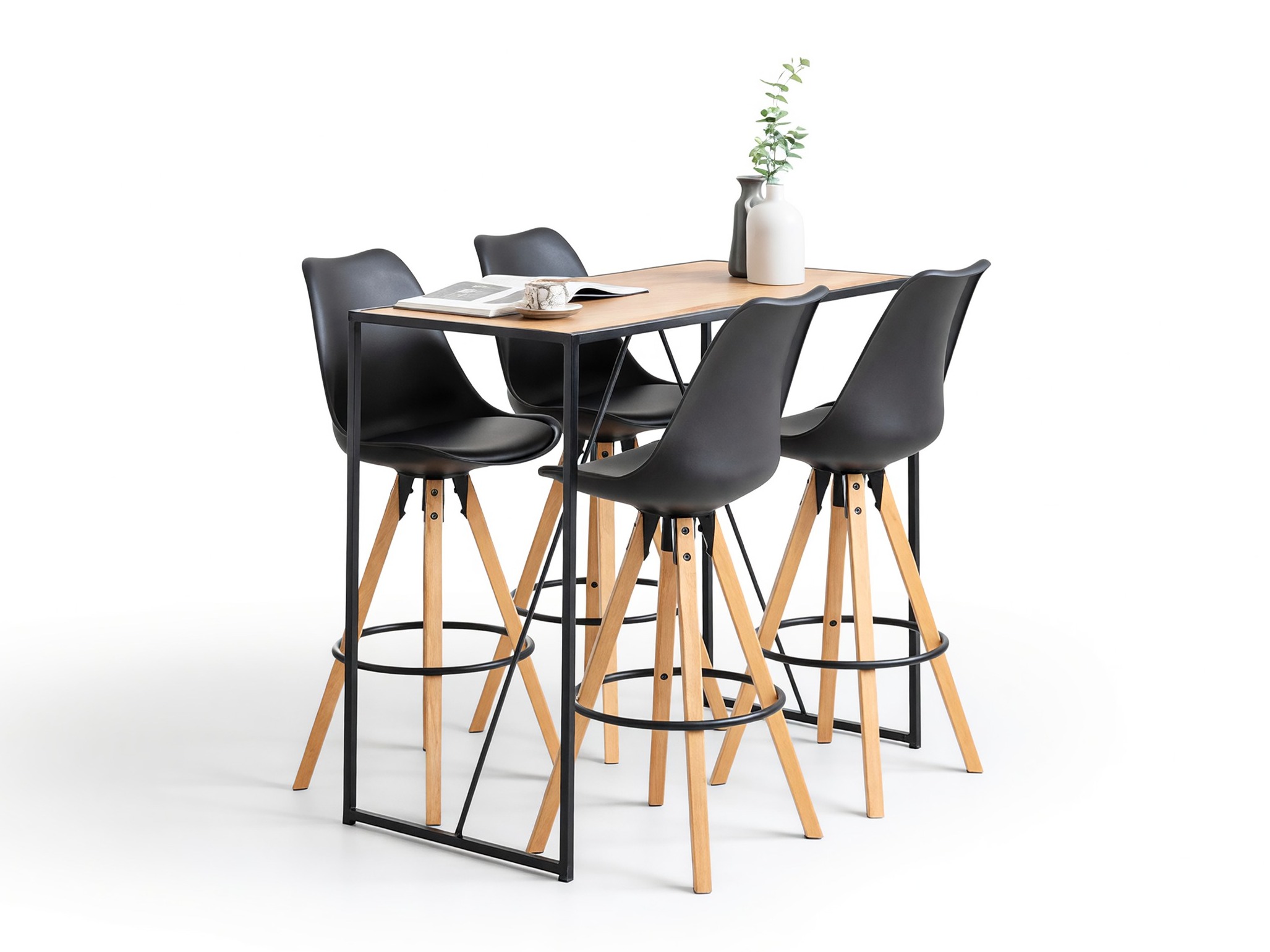 Conjunto de mesas y sillas para comedor Norsica 517 (Negro + Luminoso madera)