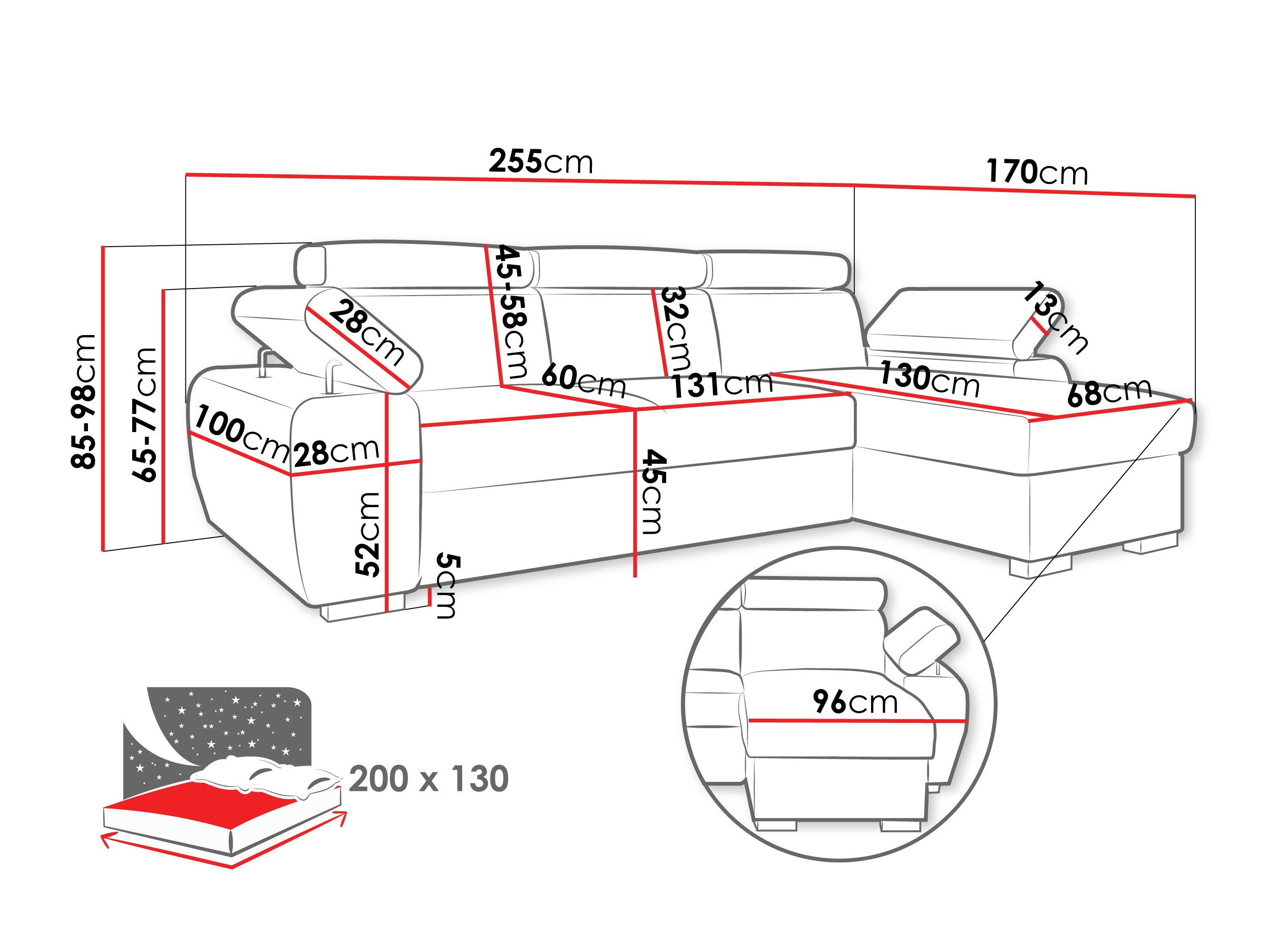 Sofá rinconero Columbus 252 (Lumo 55)