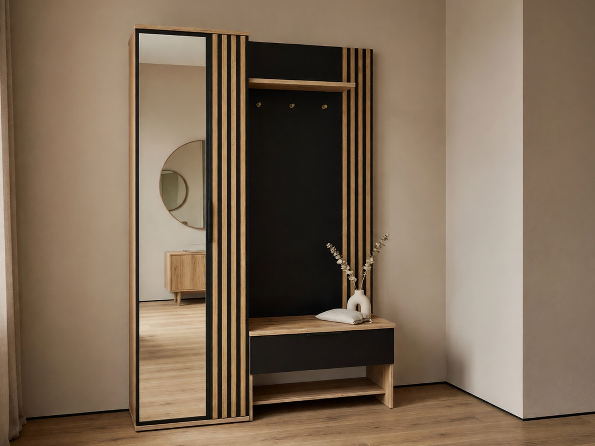 Conjunto para recibidor Honolulu 161 (Negro + Roble wotan)