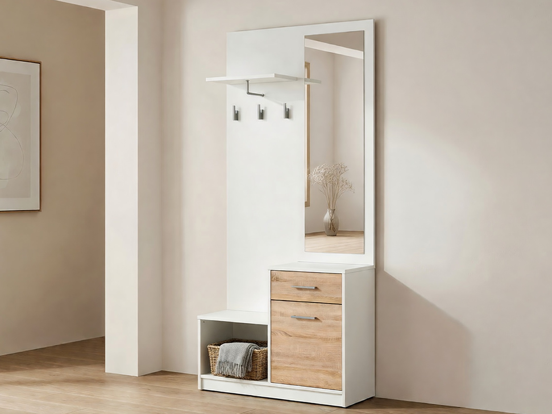 Conjunto para recibidor Novsore 121 (Blanco + Roble Sonoma)