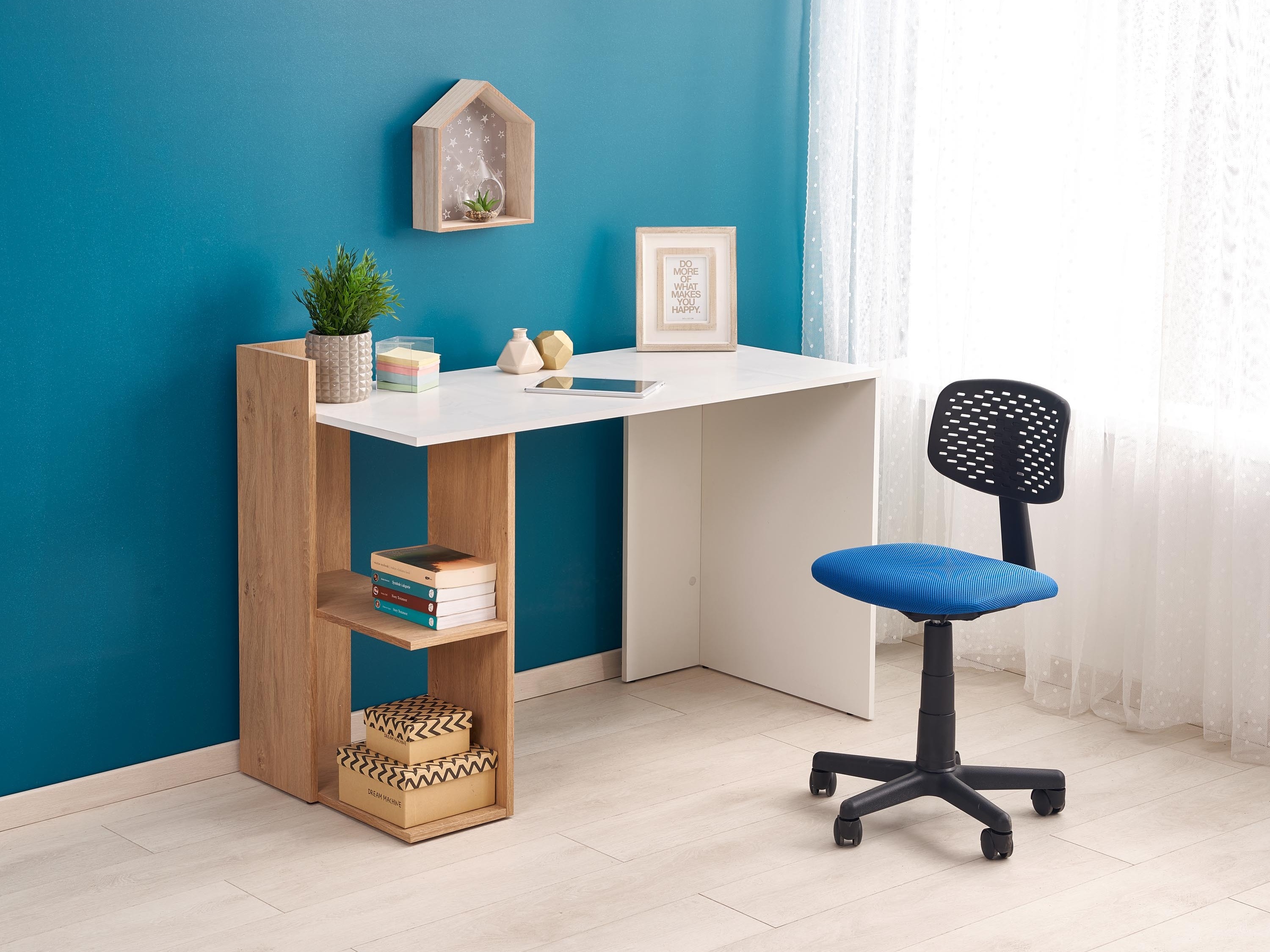 Mesa de oficina Houston 825 (Blanco + Roble dorado)