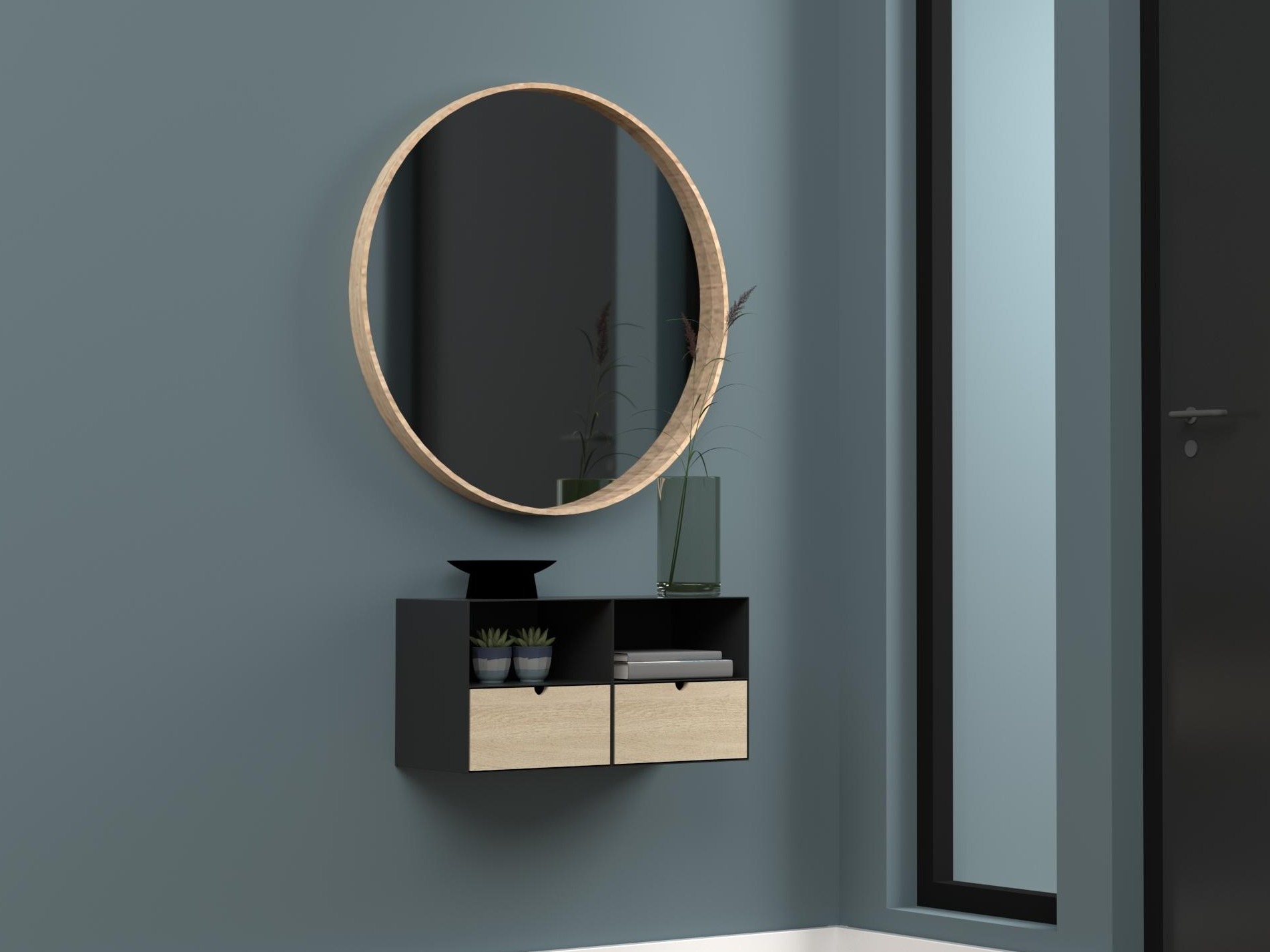 Mesilla de noche Norsica 375 (Negro + Luminoso madera)