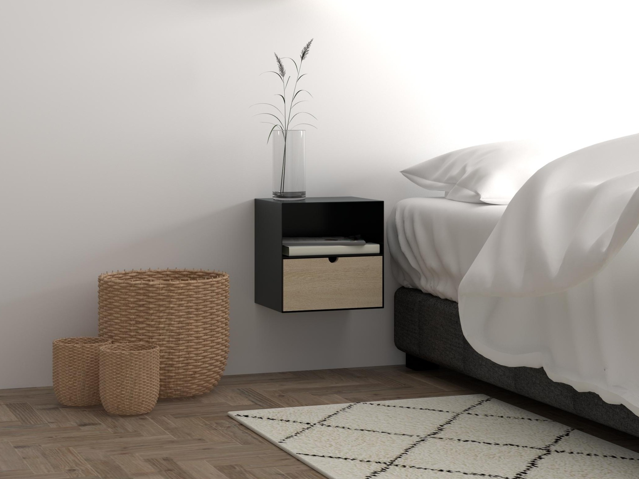 Mesilla de noche Norsica 375 (Negro + Luminoso madera)