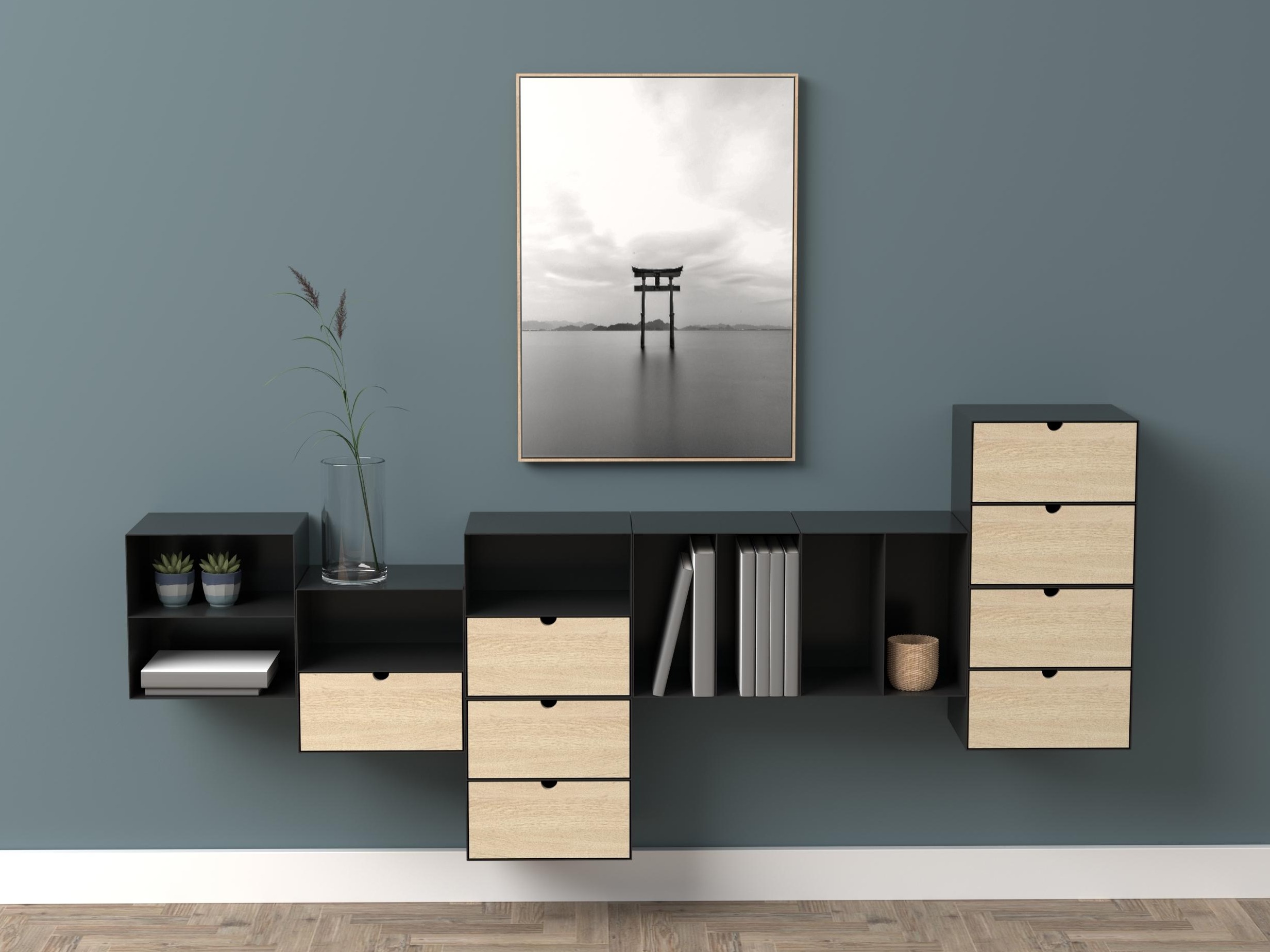 Mesilla de noche Norsica 375 (Negro + Luminoso madera)