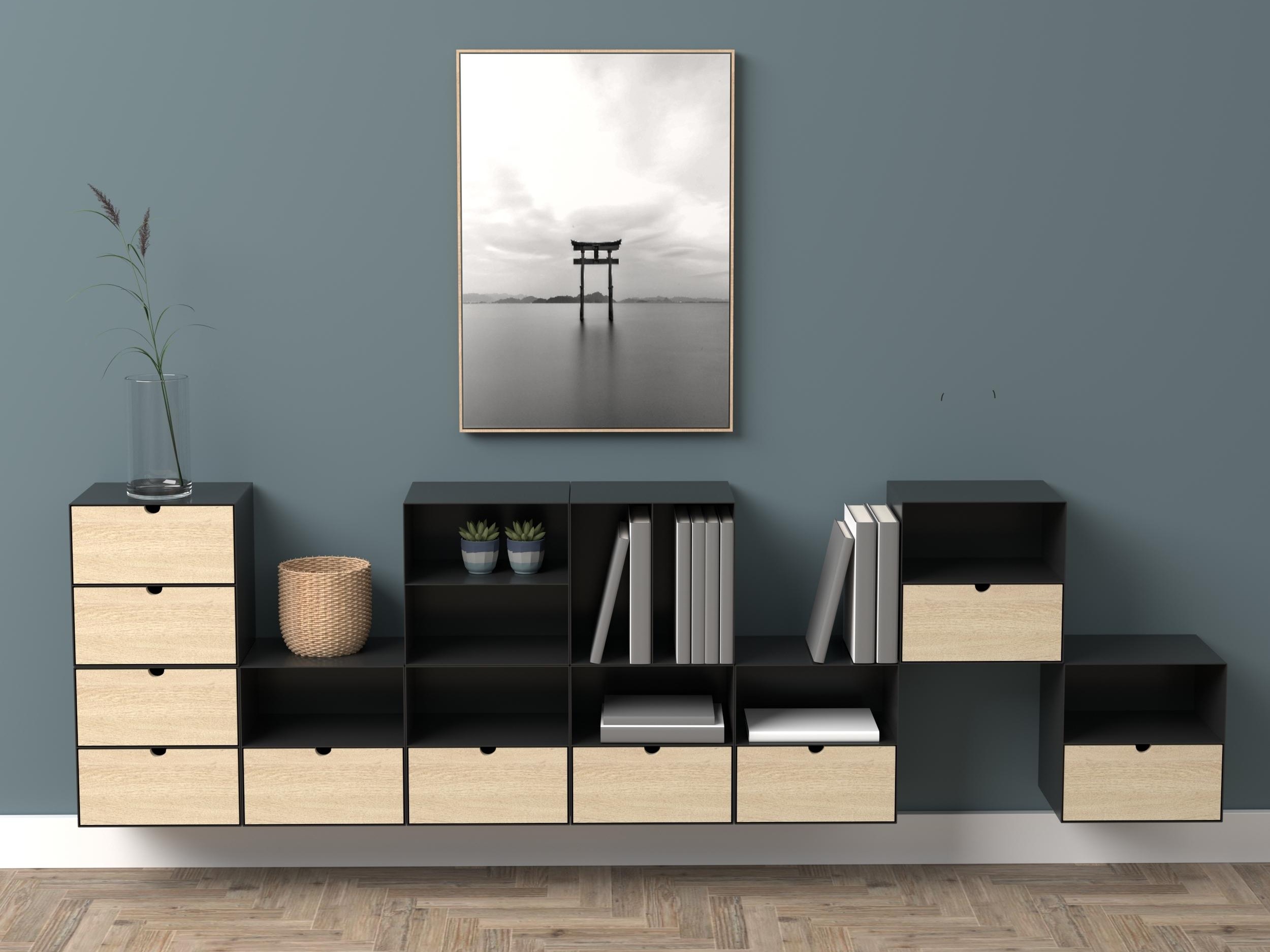 Mesilla de noche Norsica 375 (Negro + Luminoso madera)