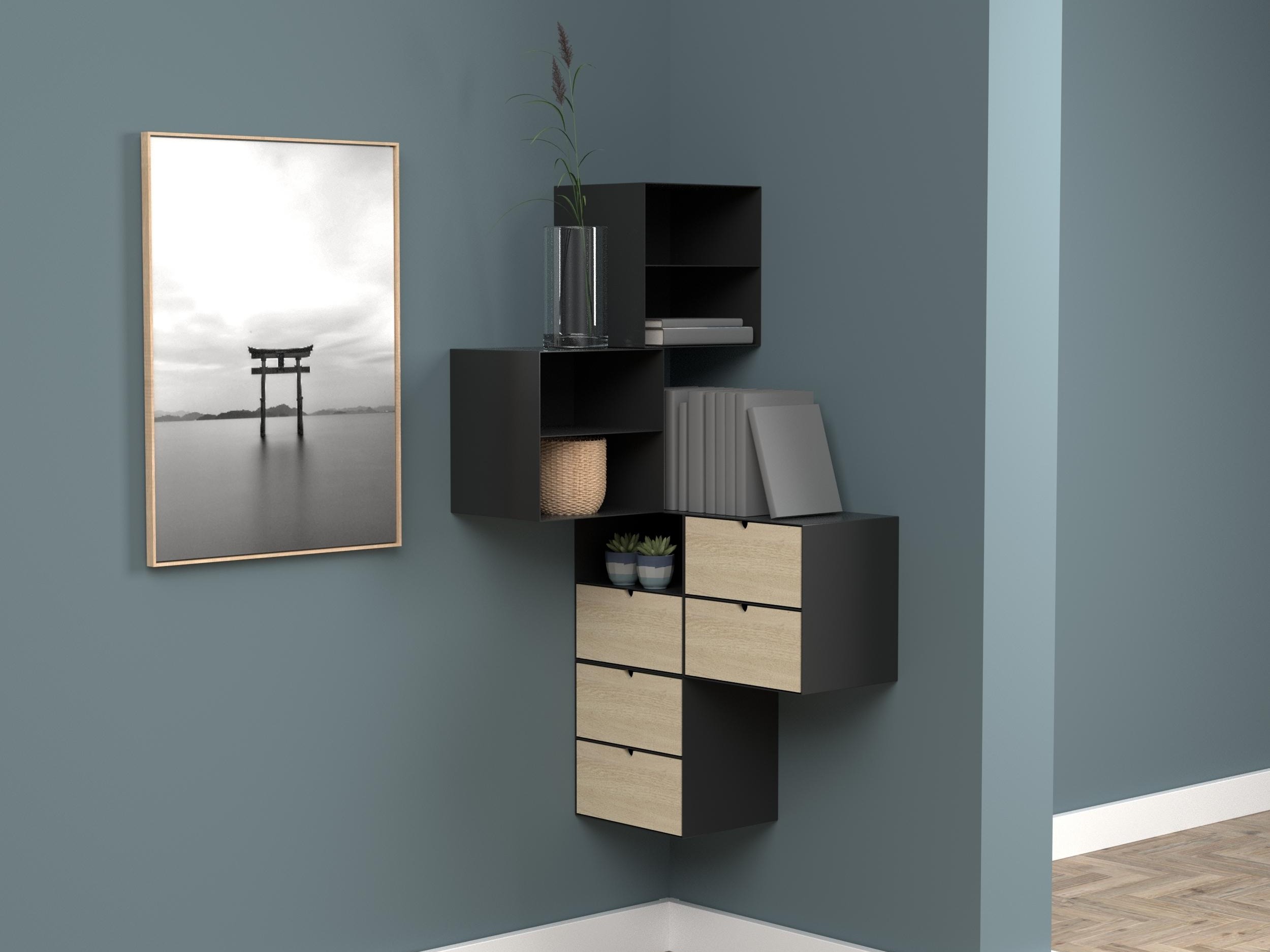 Mesilla de noche Norsica 375 (Negro + Luminoso madera)