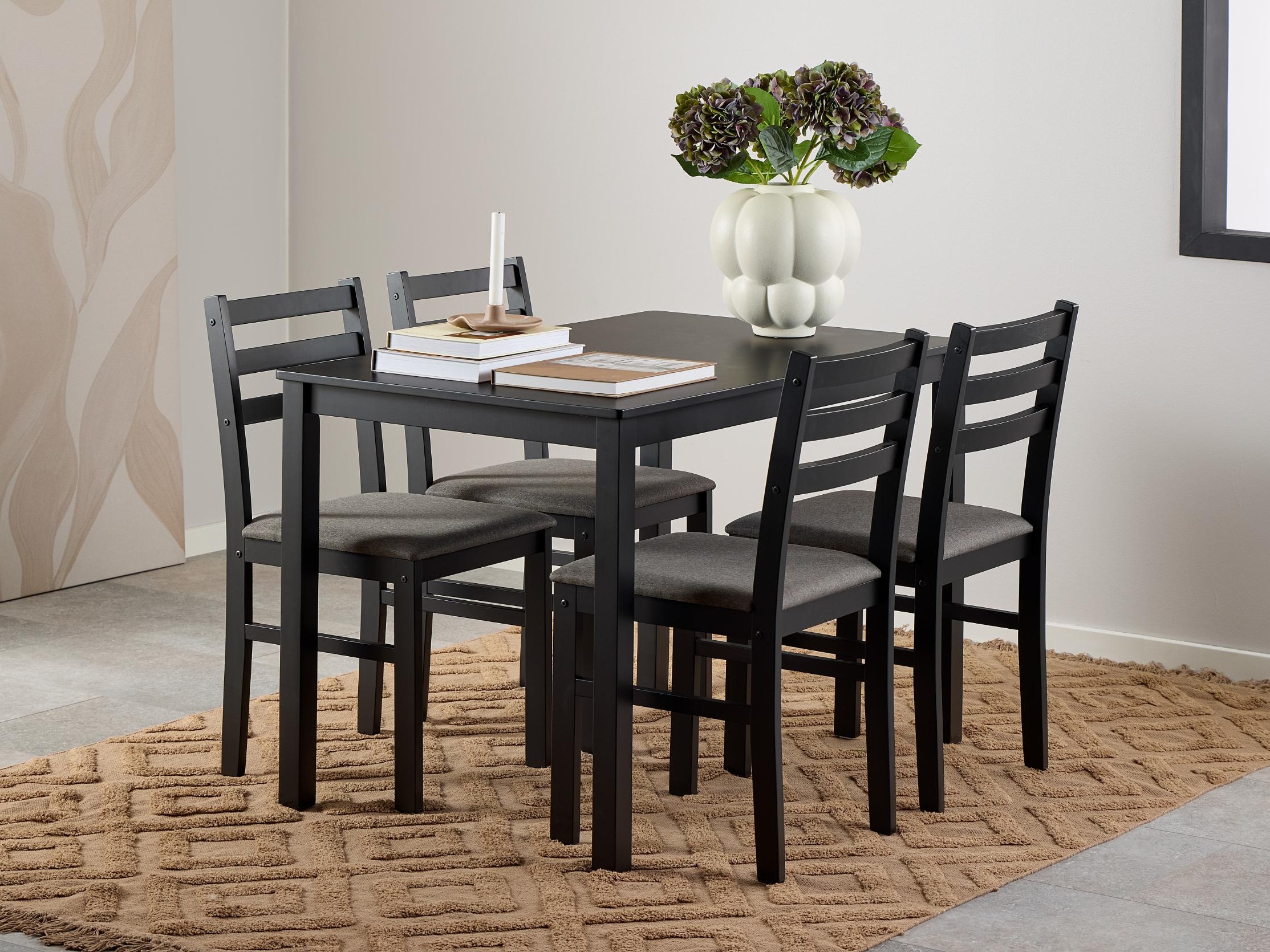 Conjunto de mesas y sillas para comedor Norsica 857 (Negro + Gris claro)