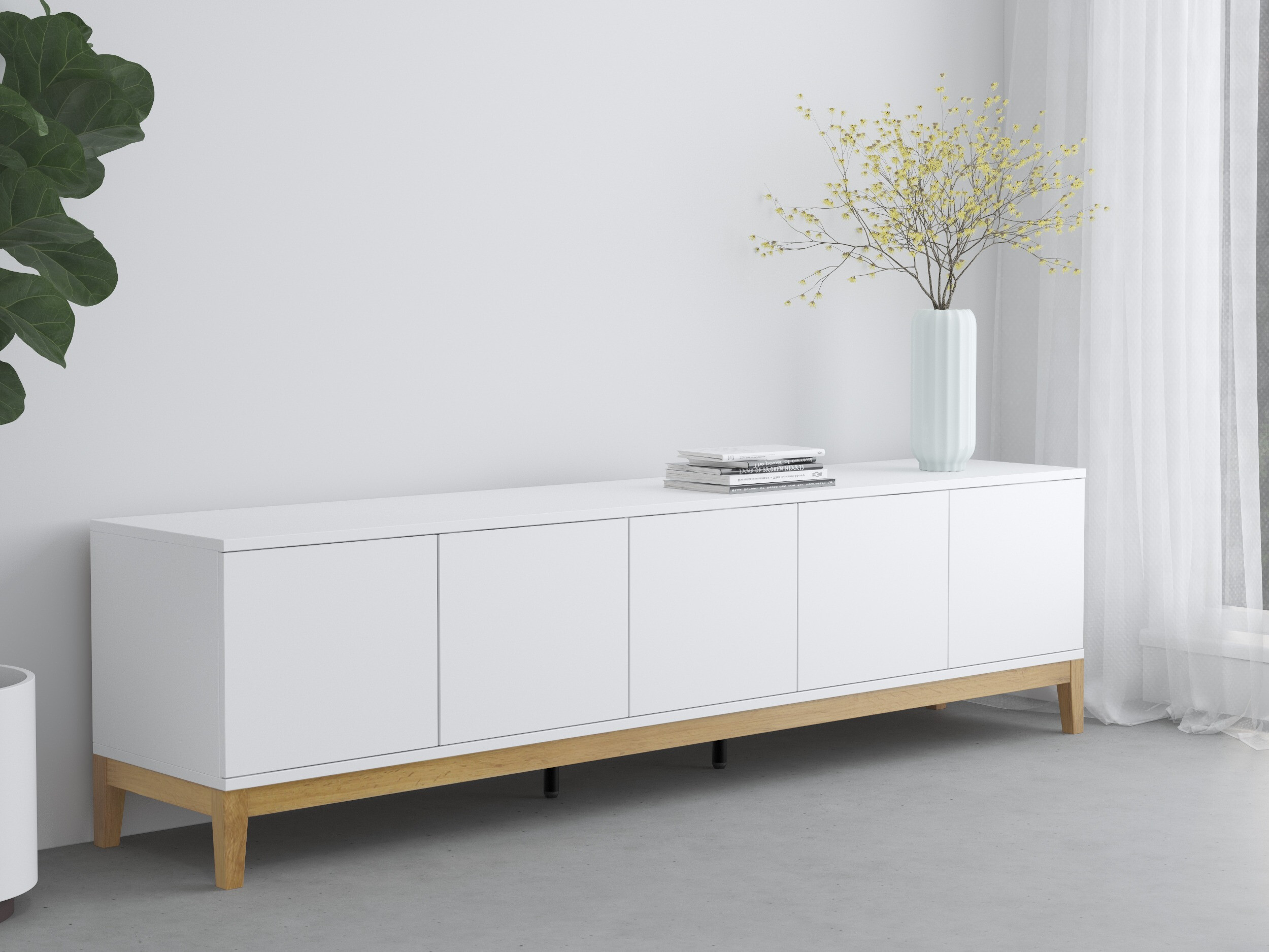 Mueble TV Felmelo 100 (Blanco + Roble wotan)