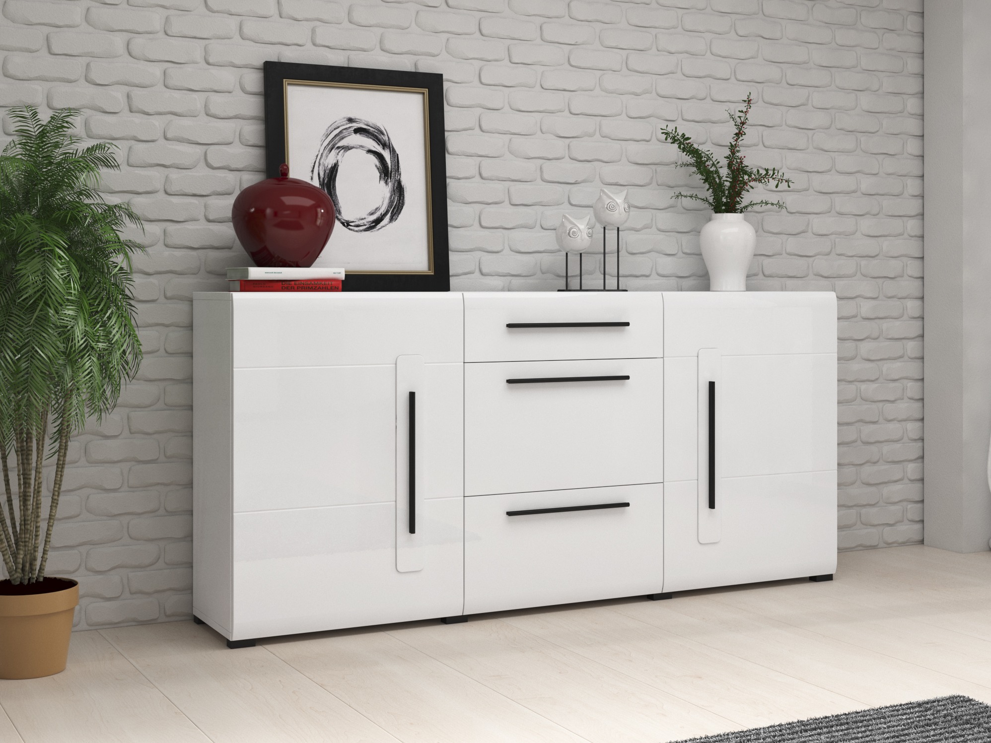 Cómoda Ophsalu 108 (Blanco + Blanco brillante)