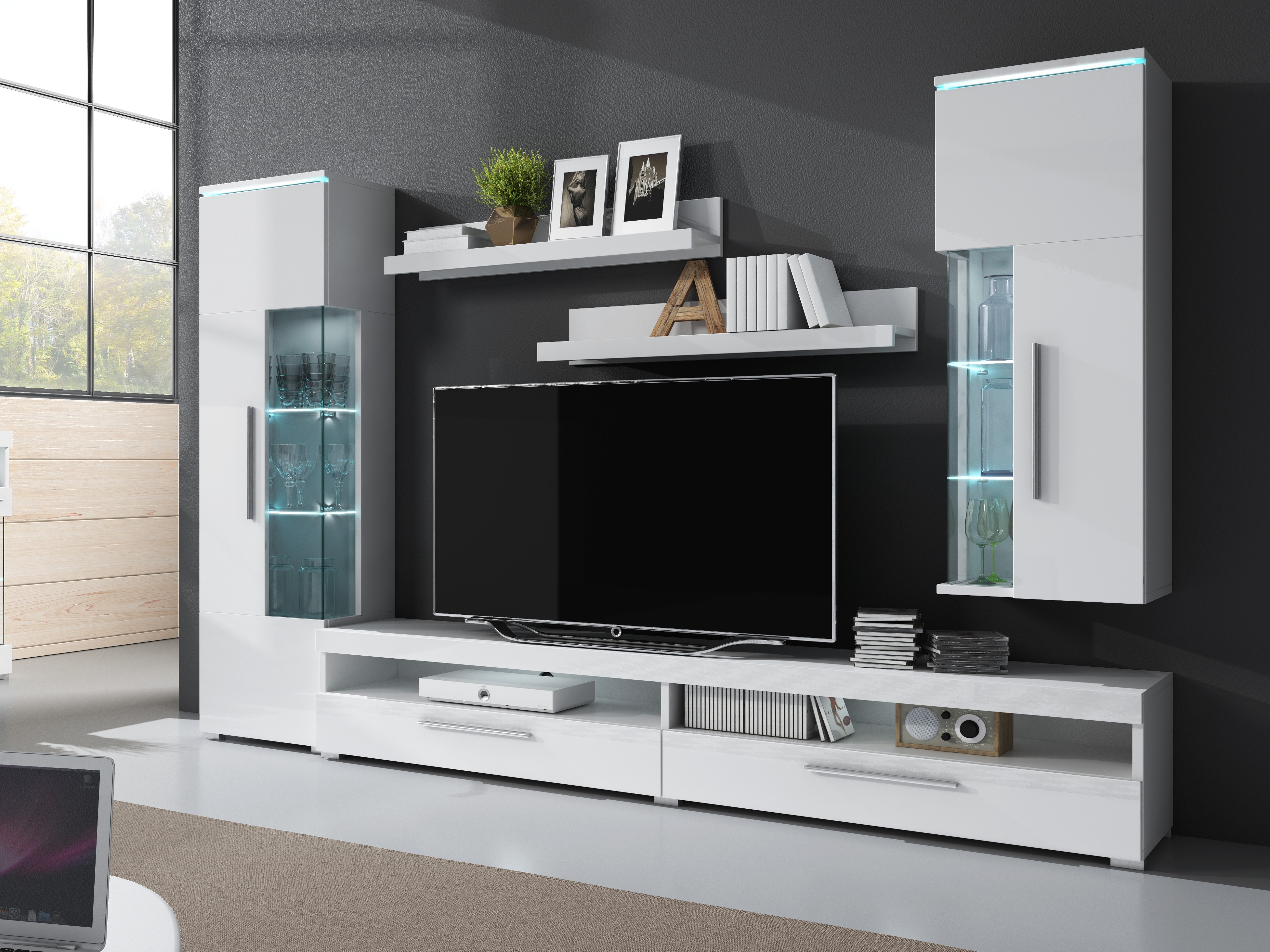 Conjunto de estanterías colgantes Torvire 105 (Blanco + Blanco brillante)