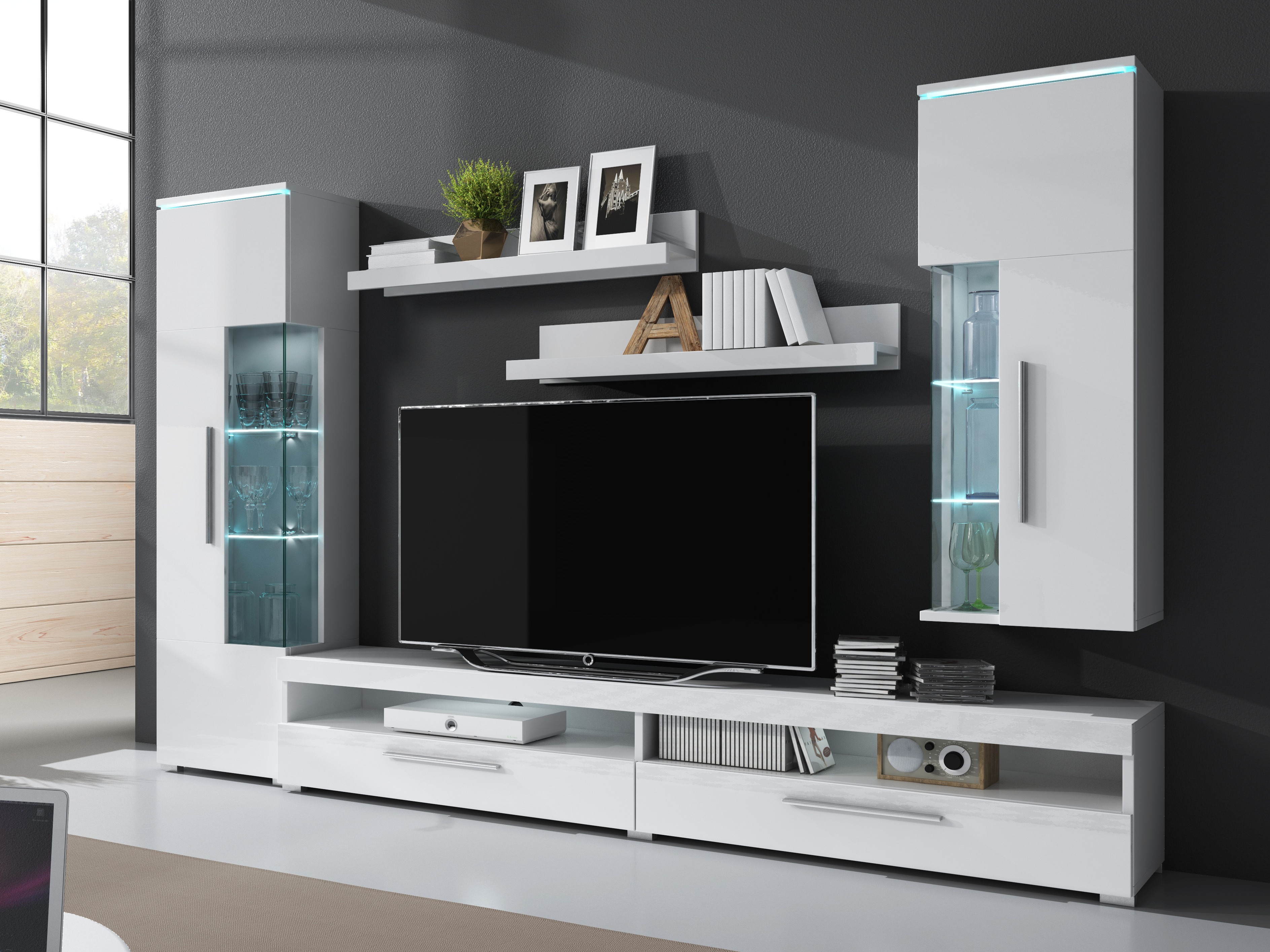 Mueble TV Torvire 111 (Blanco + Blanco brillante)
