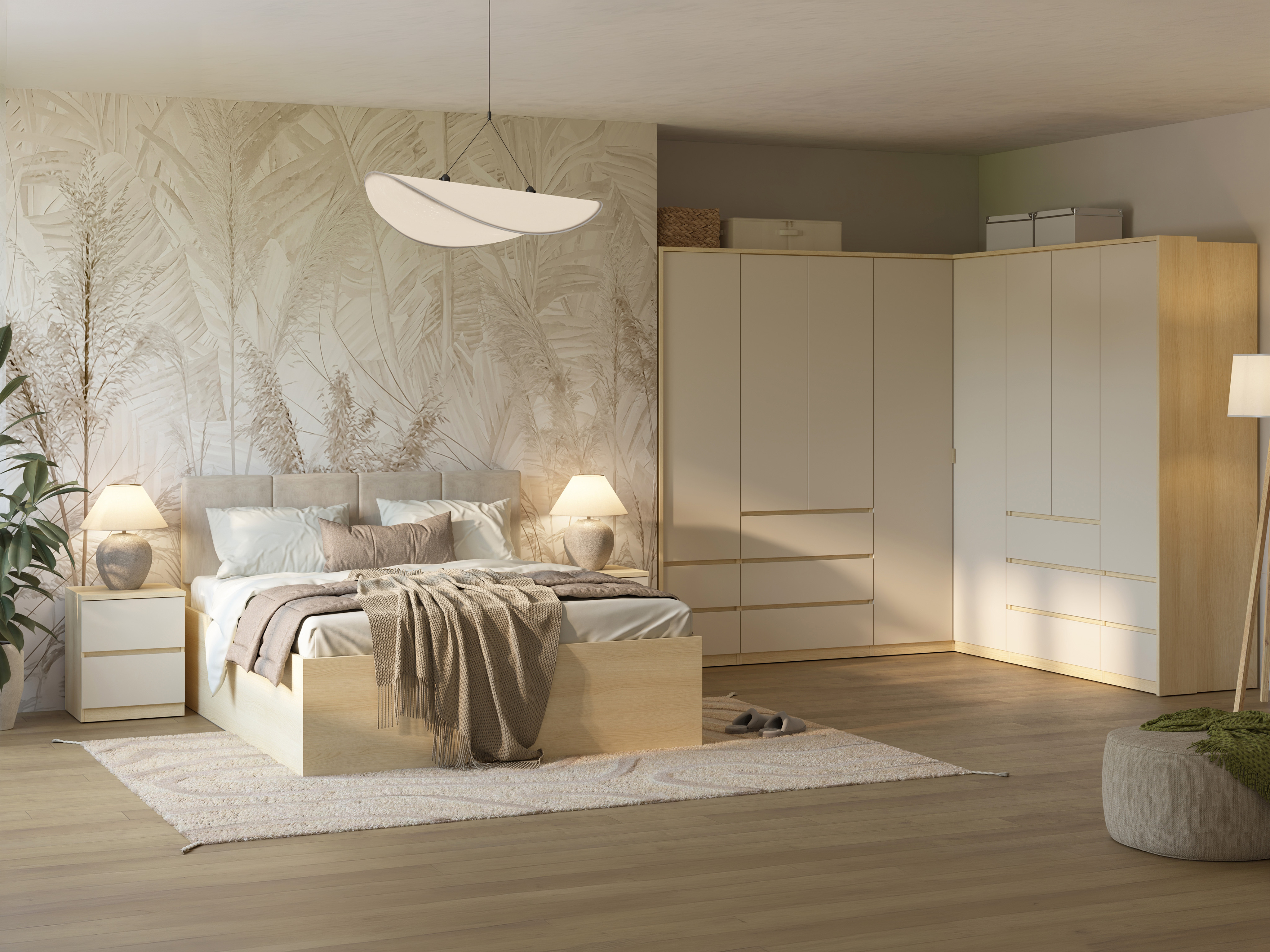 Armario de rincón Nolcala 107 (Roble + Beige)