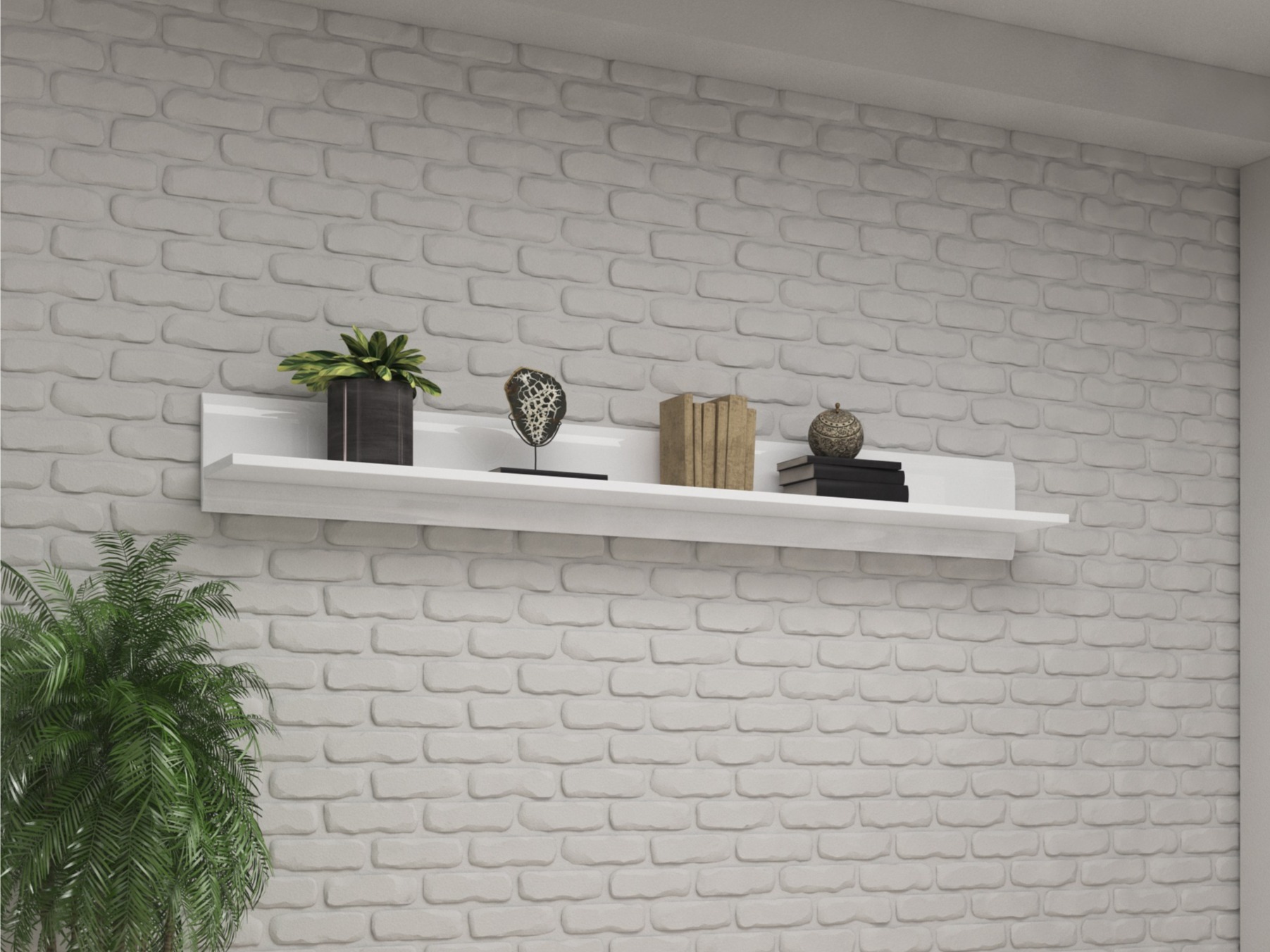 Estantería de pared Ophsalu 101 (Blanco + Blanco brillante)