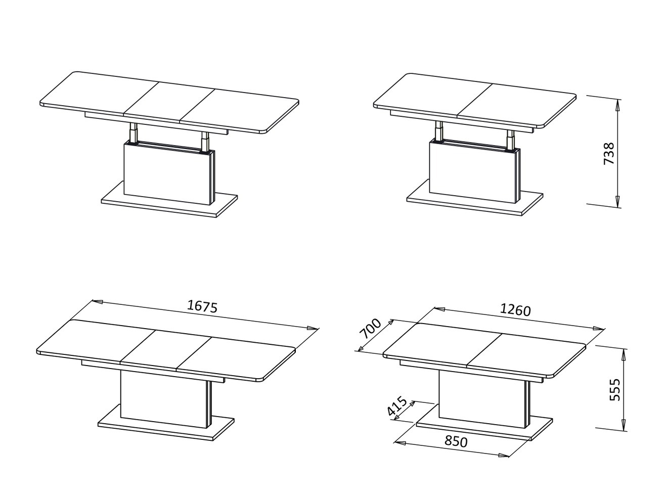 Mesa de centro convertible Houston 1253 (Mate blanco)