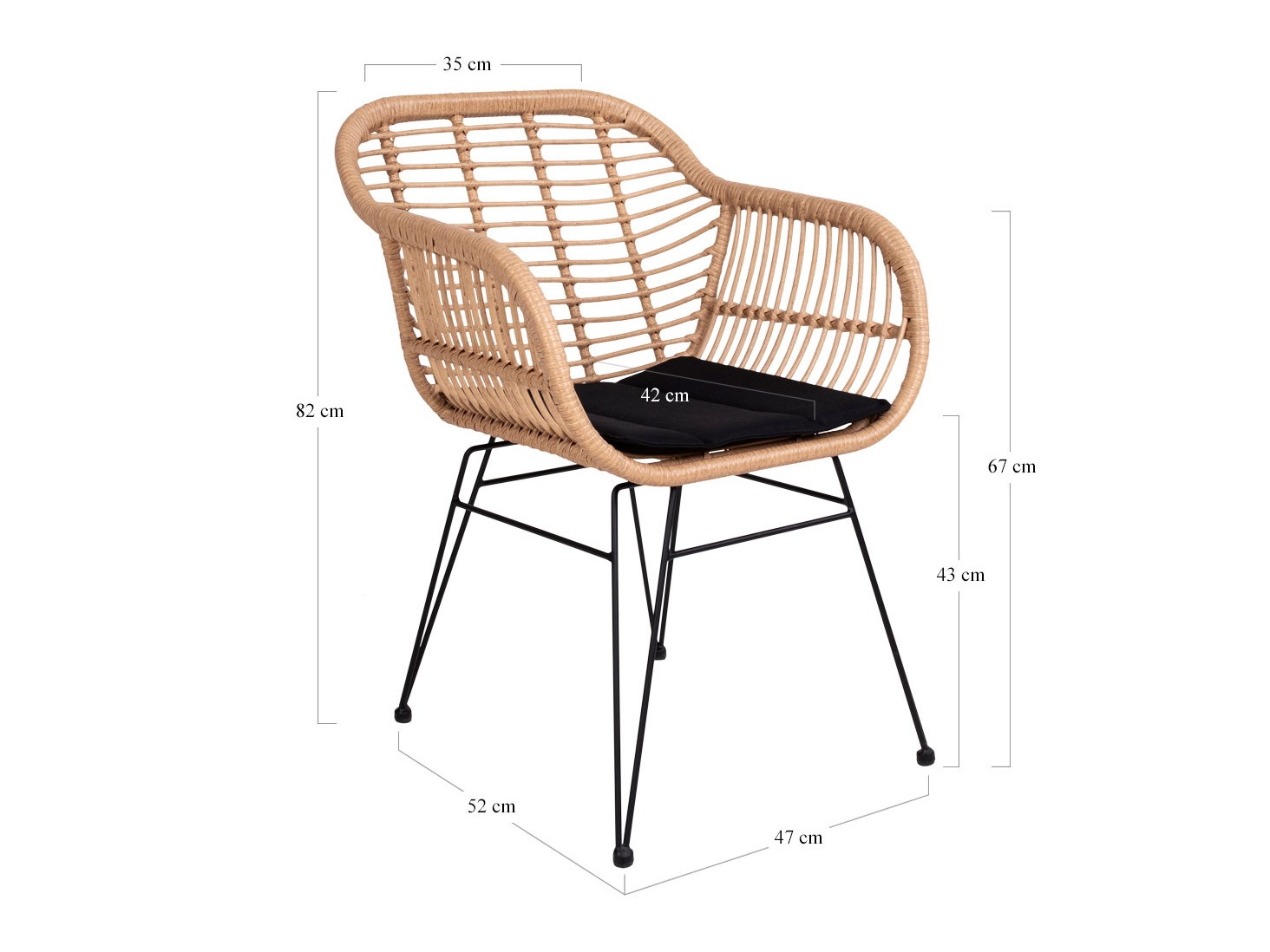 Sillón plara exterior Brea 299 (Negro + De color marrón claro)