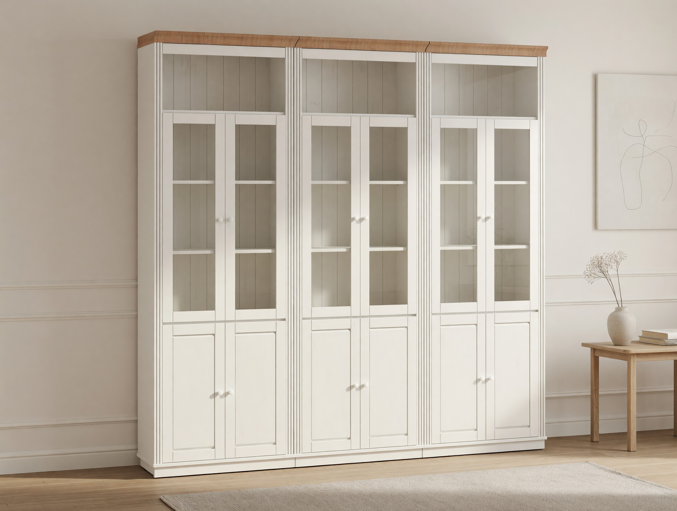 Conjunto de estantería Saltoro 114 (Blanco + Miel de roble)