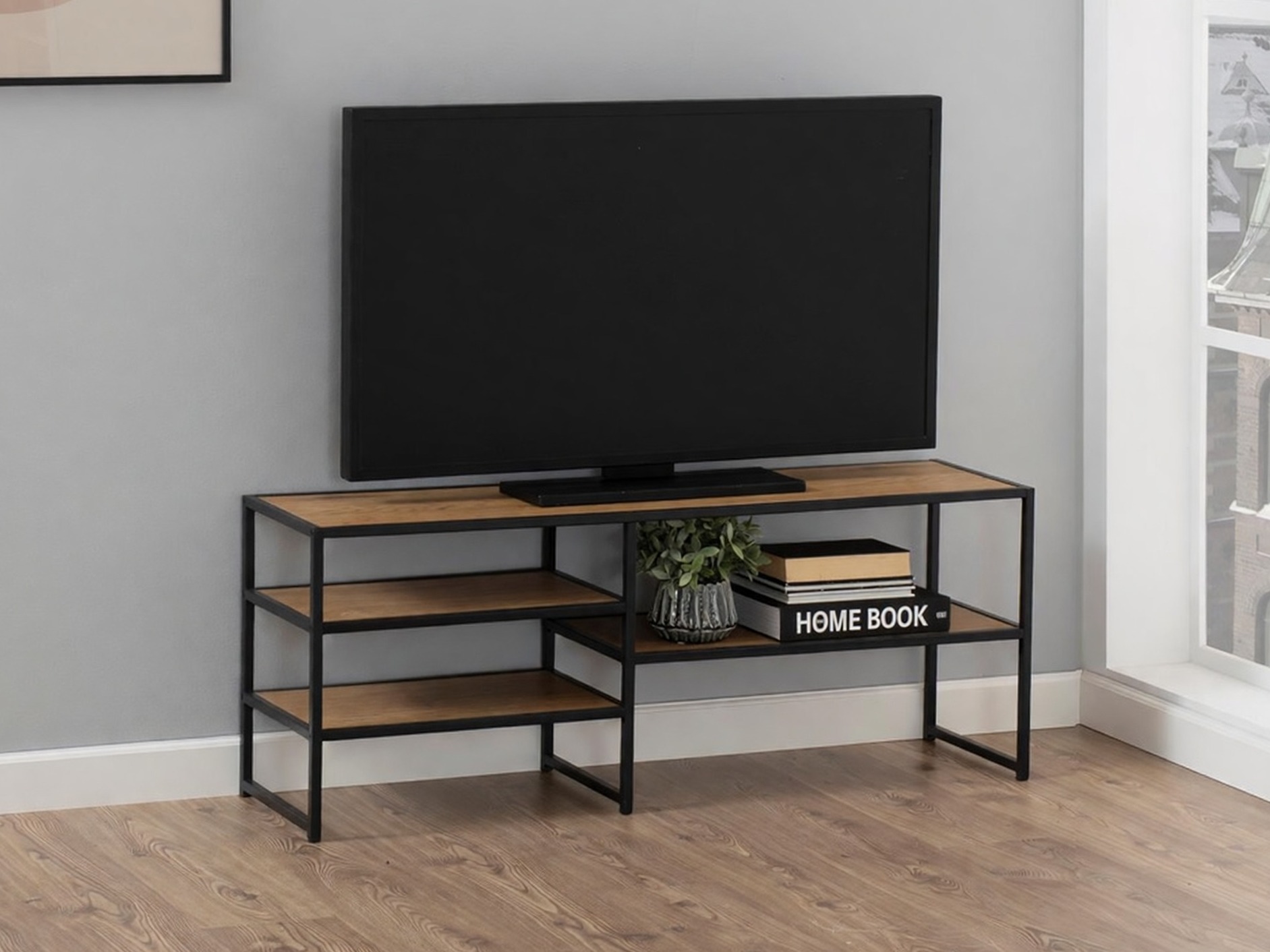 Mueble TV Norsica Sevferi 135 (Roble salvaje + Negro)