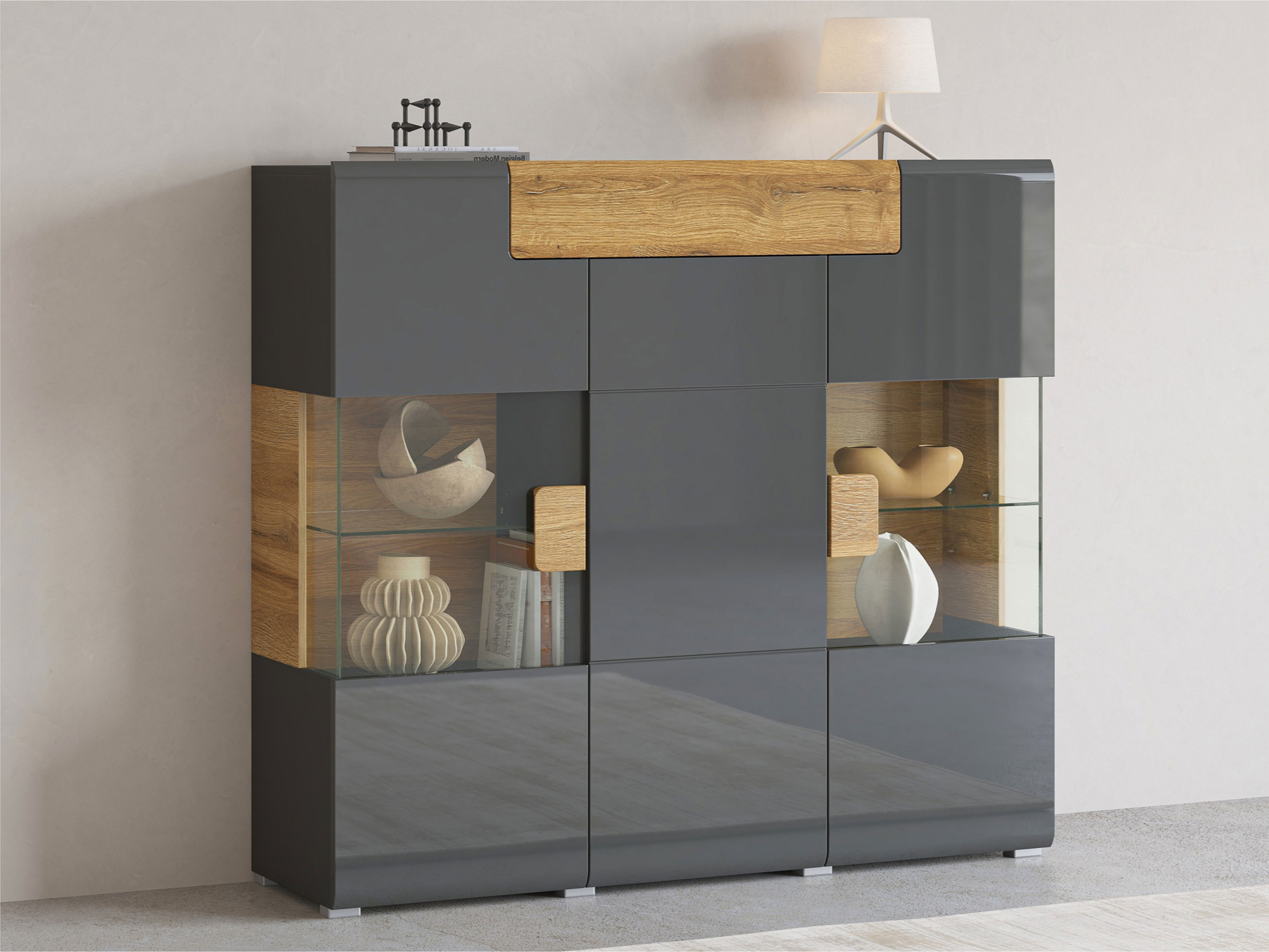 Aparador Torsone 100 (Antracita + Gloss antracita + Roble nieto)