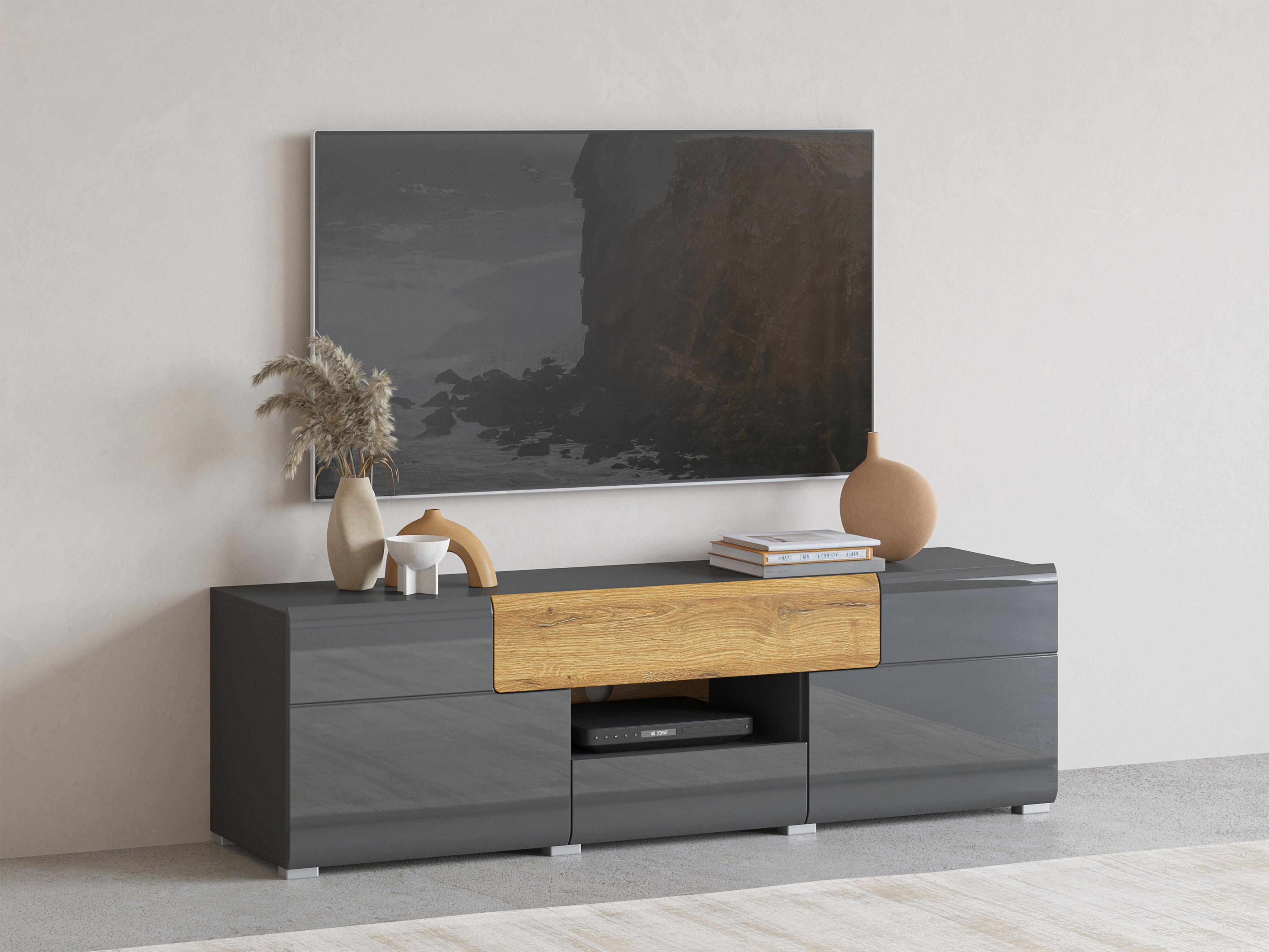 Mueble TV Torsone 101 (Antracita + Gloss antracita + Roble nieto)