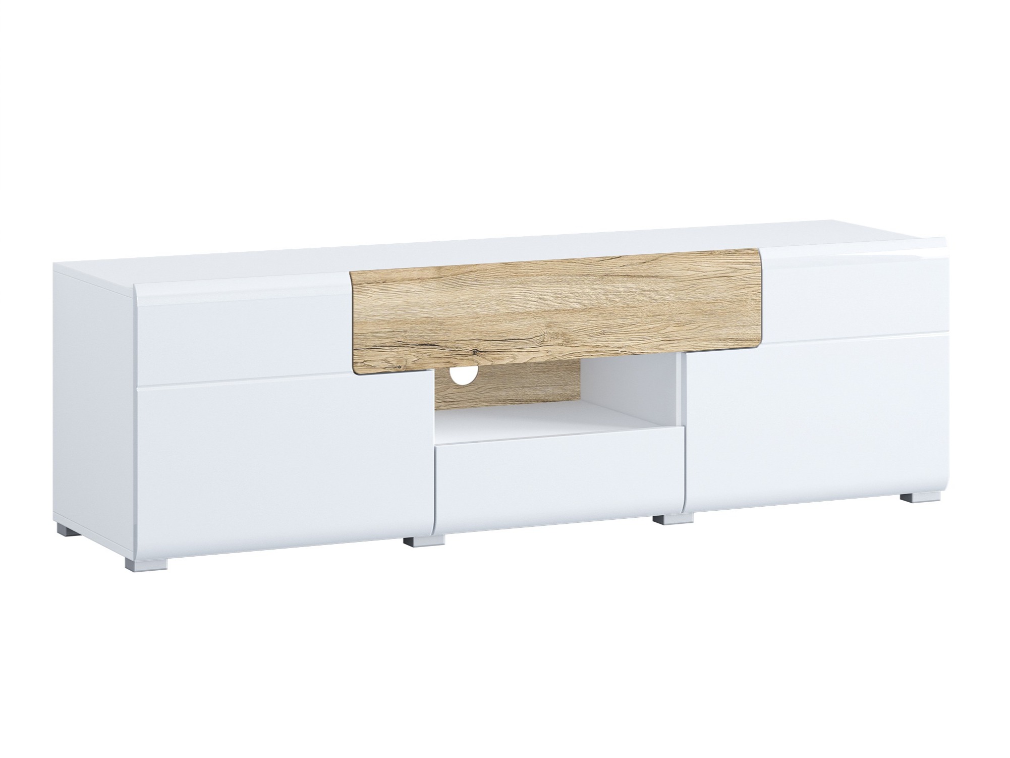 Mueble TV Torsone 101 (Blanco + Blanco brillante + Roble sanremo)