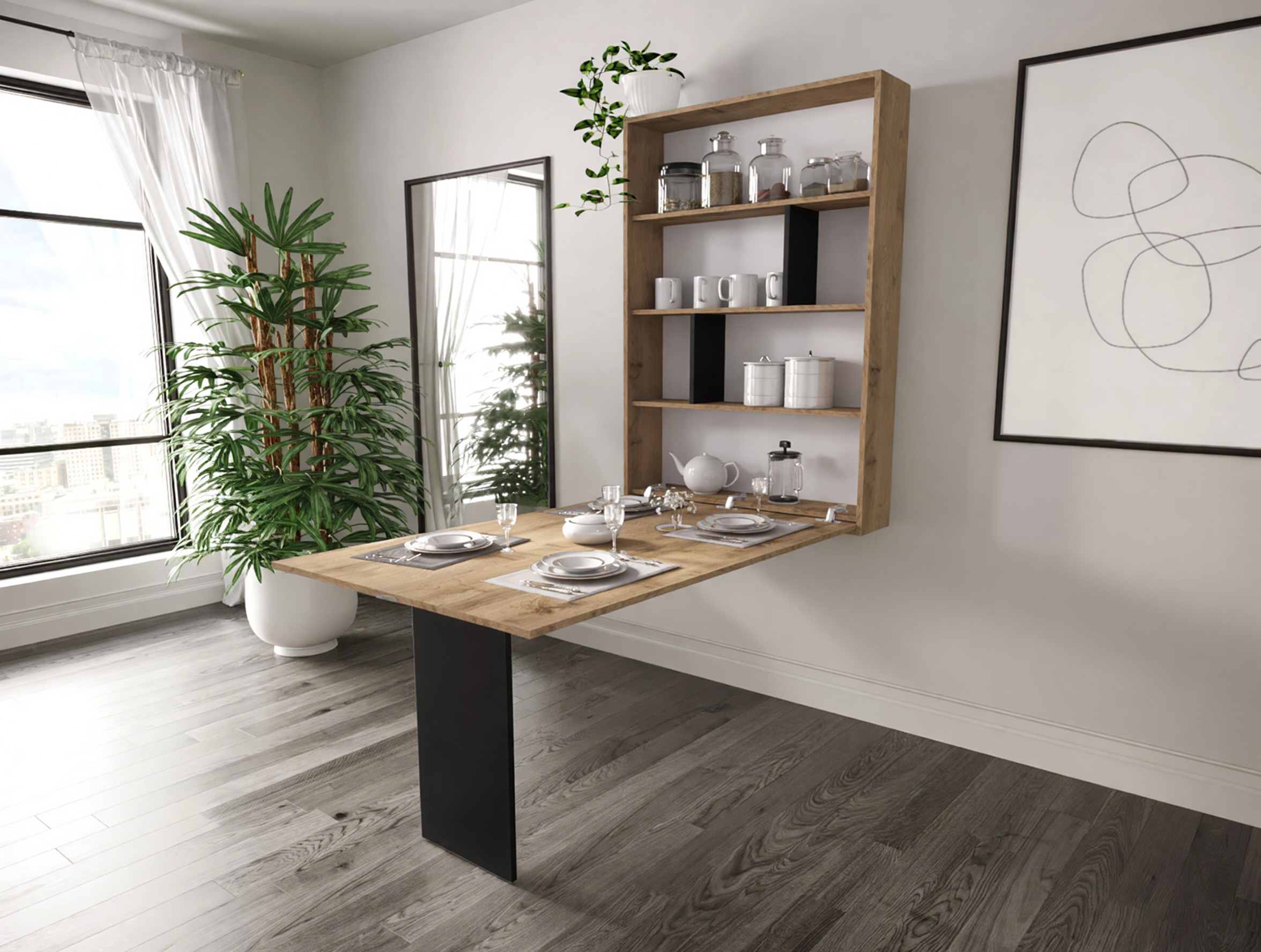 Mesa plegable Pinis III (Negro + Roble wotan)