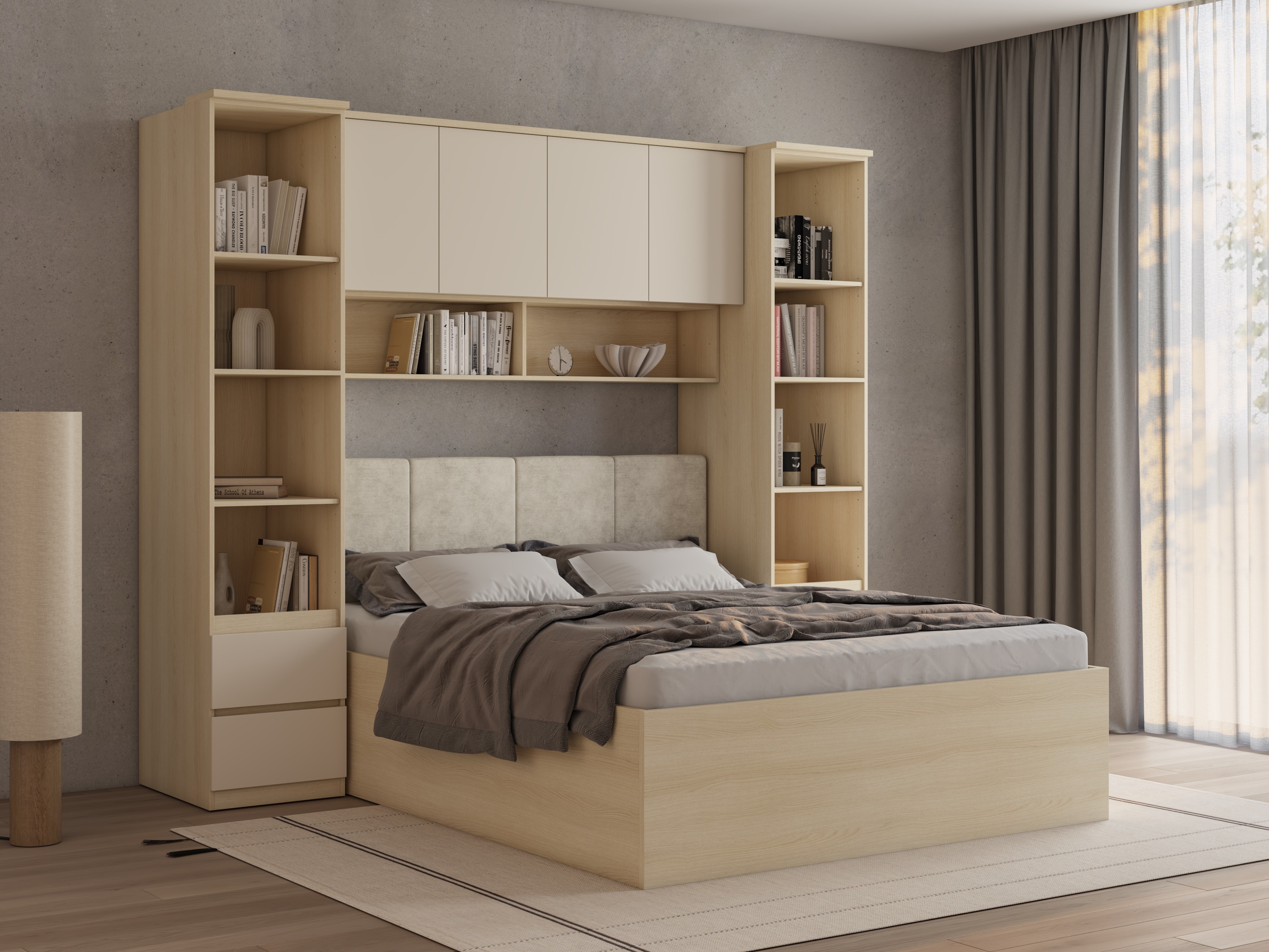 Conjunto de dormitorio Nolcala 124 (Roble + Beige)