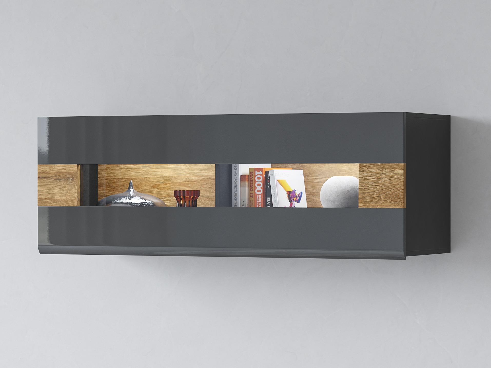 Armario de pared Torsone 116 (Antracita + Gloss antracita + Roble nieto)