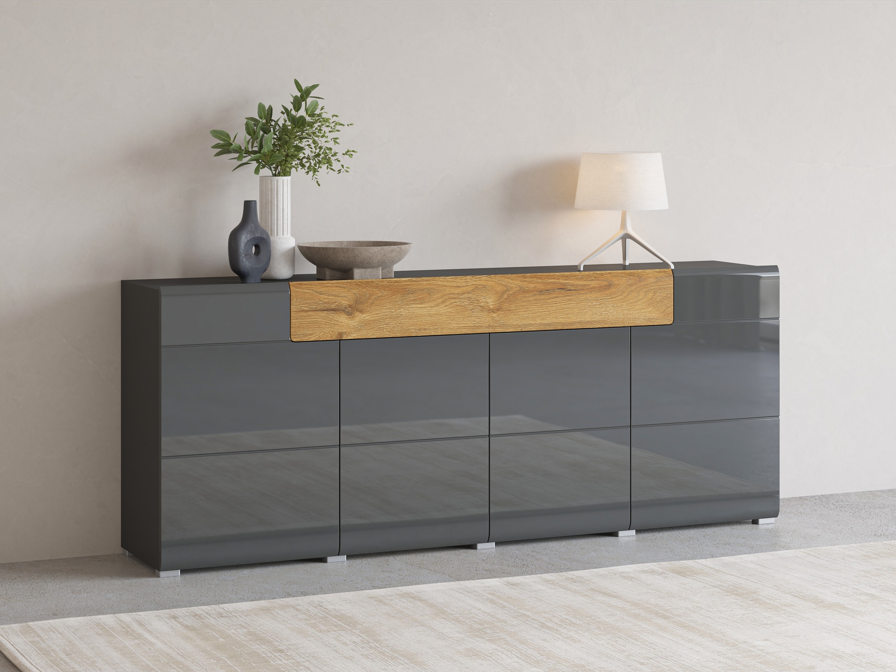 Cómoda Torsone 102 (Antracita + Gloss antracita + Roble nieto)