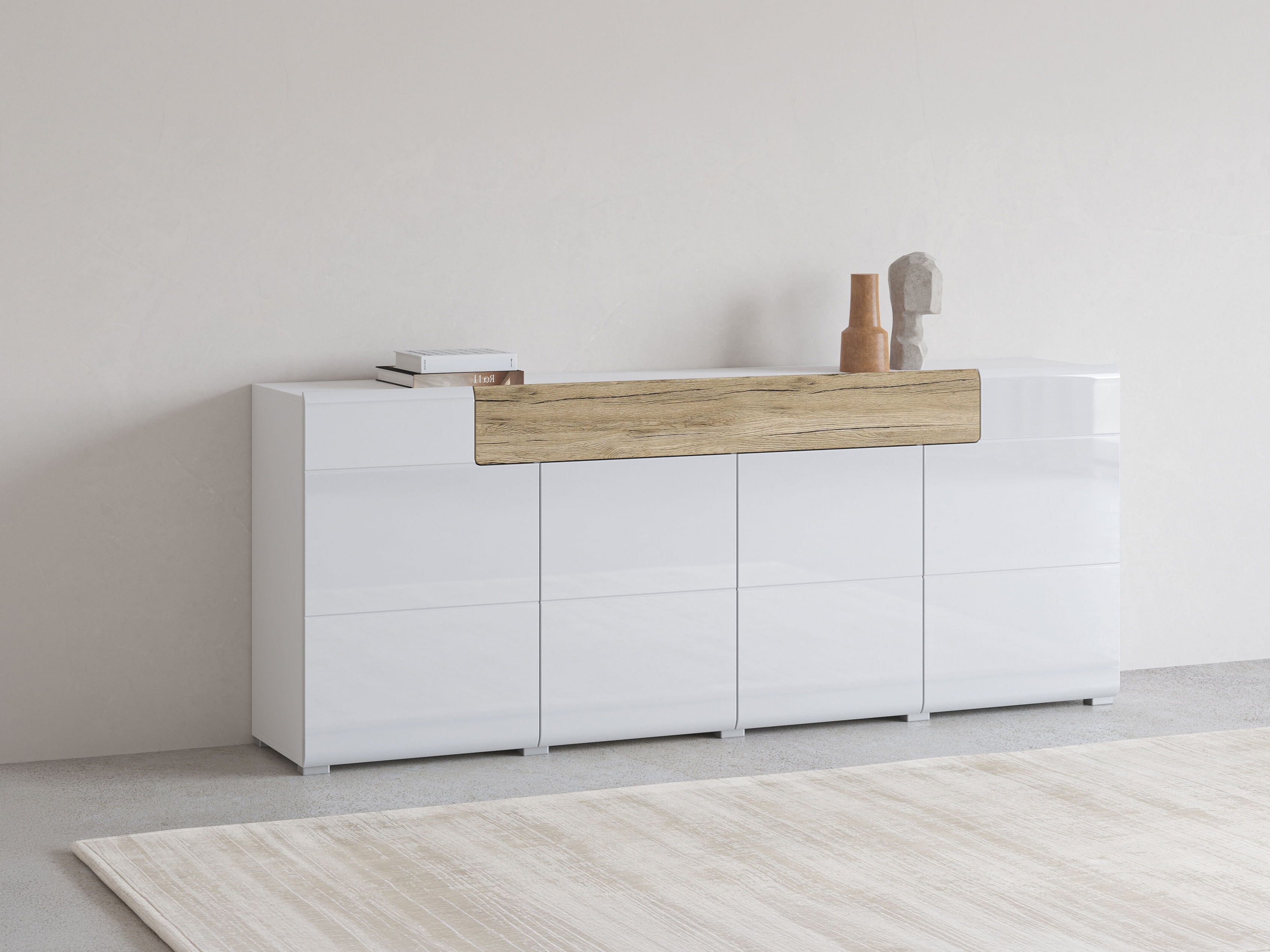Cómoda Torsone 102 (Blanco + Blanco brillante + Roble sanremo)