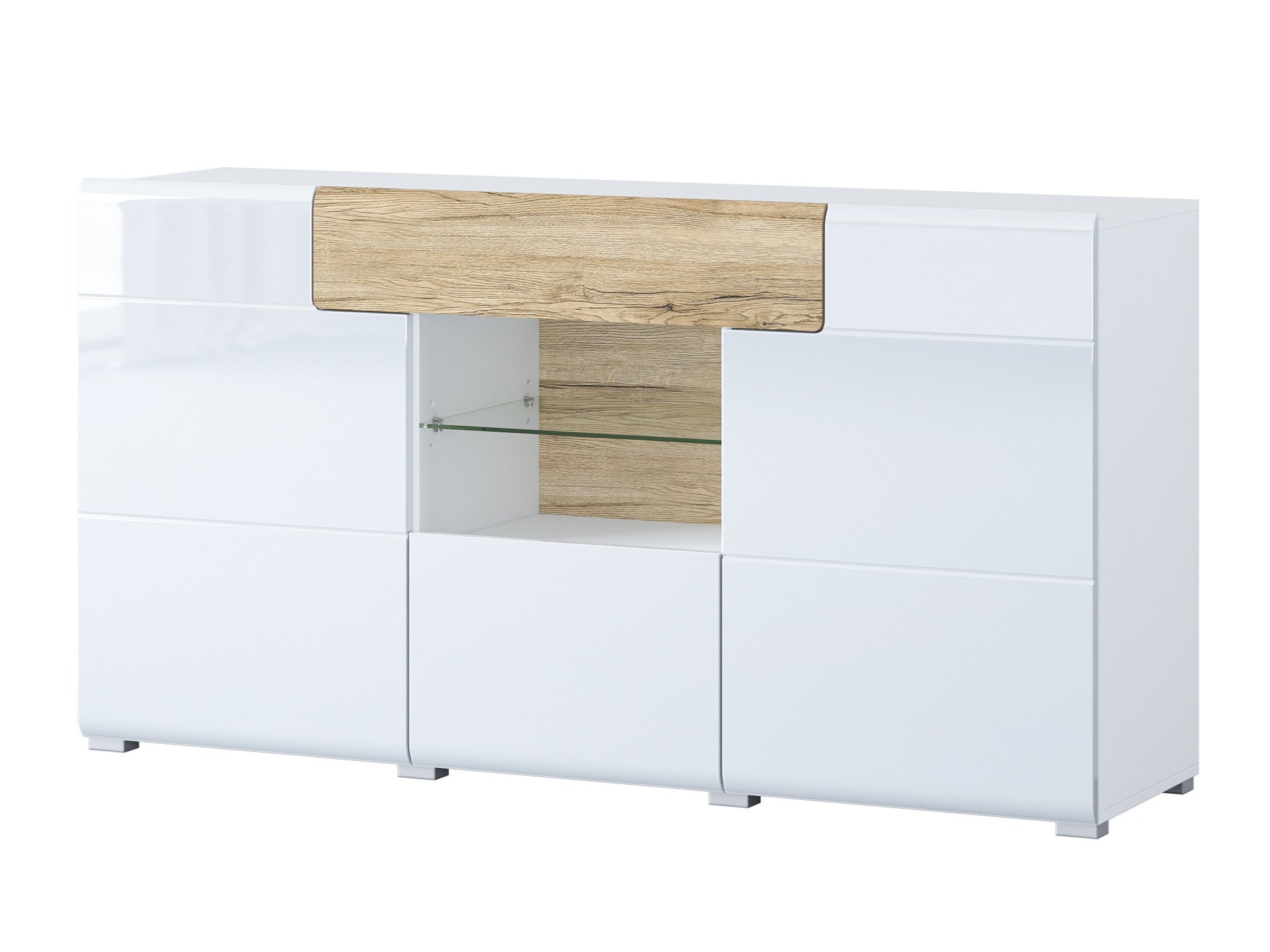 Cómoda Torsone 108 (Blanco + Blanco brillante + Roble sanremo)