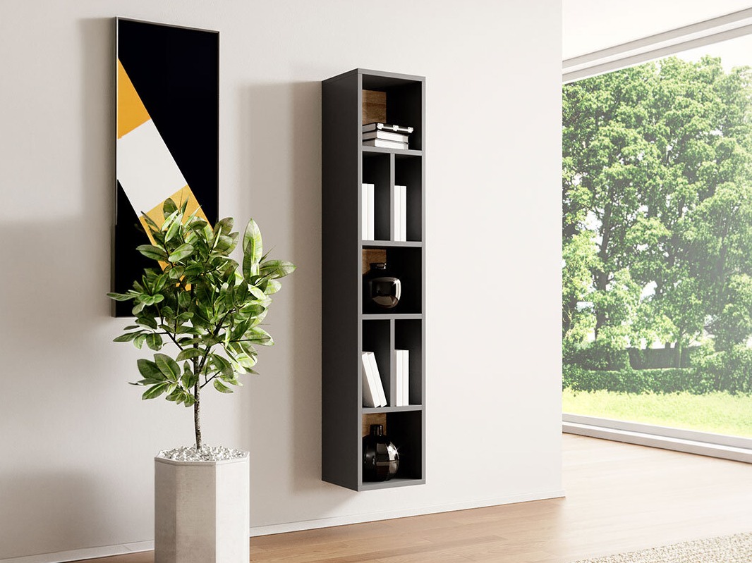 Estantería de pared Torsone 106 (Antracita + Gloss antracita + Roble nieto)