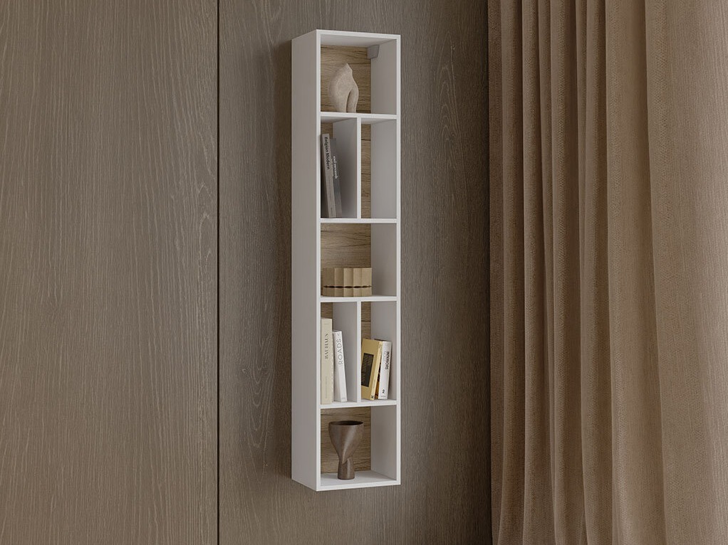 Estantería de pared Torsone 106 (Blanco + Blanco brillante + Roble sanremo)