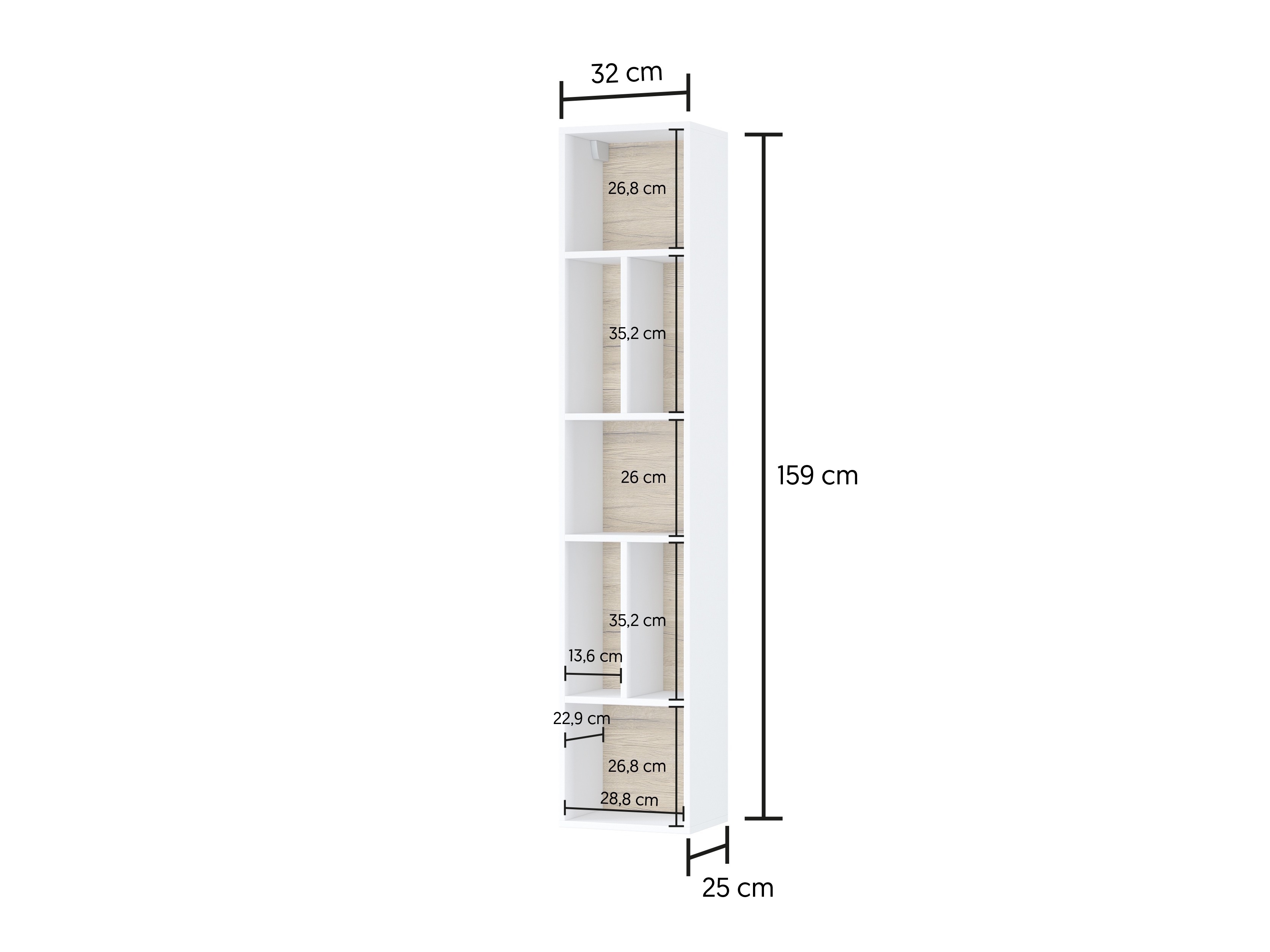Estantería de pared Torsone 106 (Blanco + Blanco brillante + Roble sanremo)
