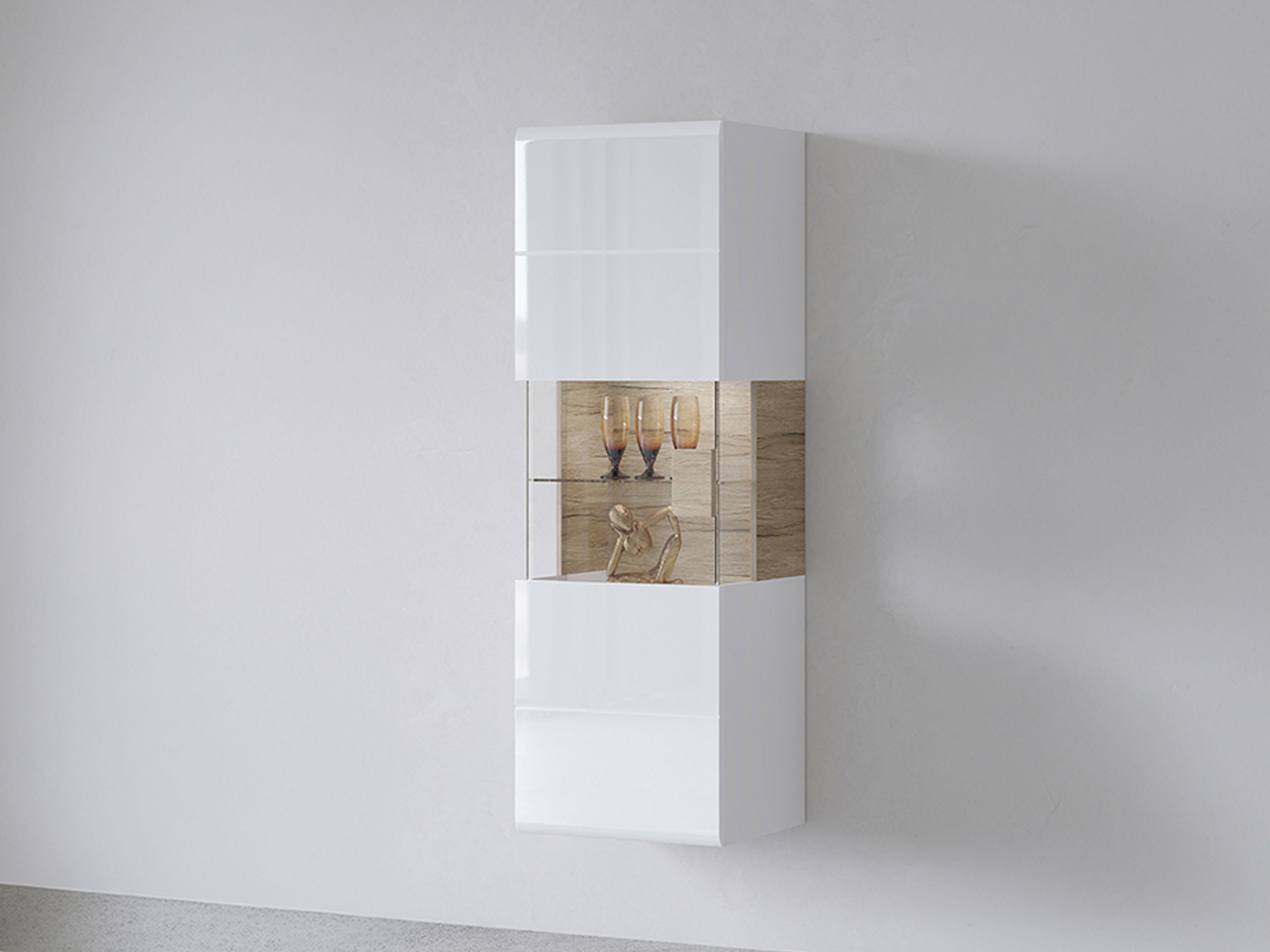Estantería de pared Torsone 109 (Blanco + Blanco brillante + Roble sanremo)