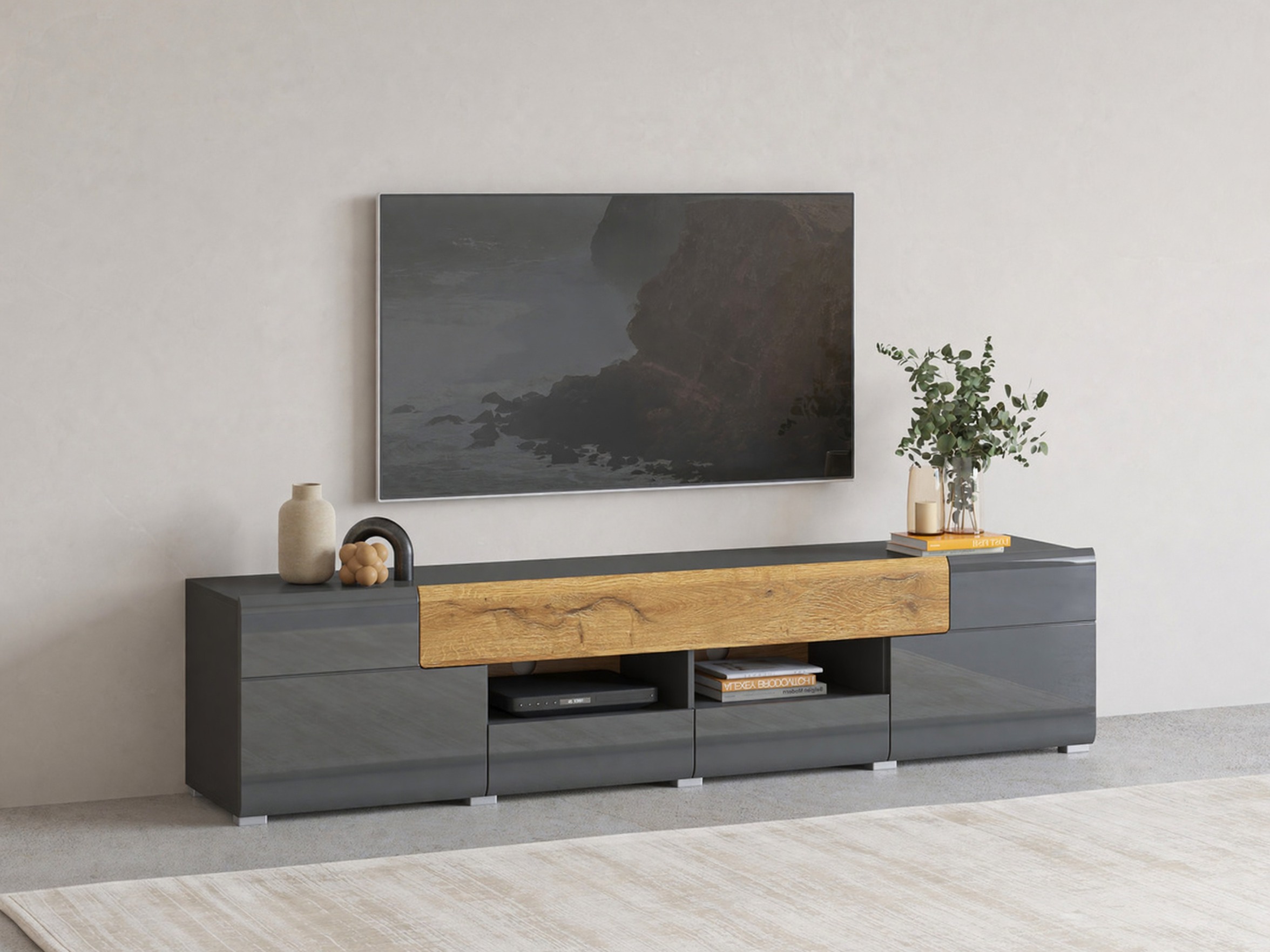 Mueble TV Torsone 113 (Antracita + Gloss antracita + Roble nieto)