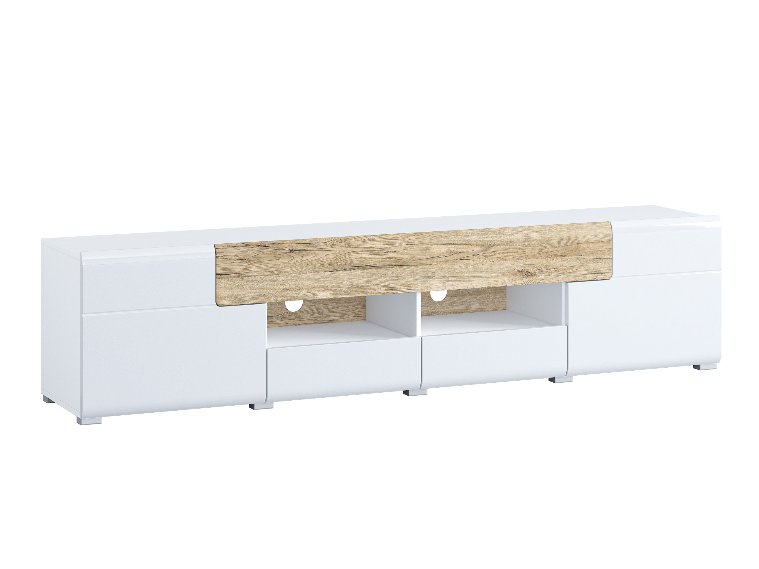 Mueble TV Torsone 113 (Blanco + Blanco brillante + Roble sanremo)