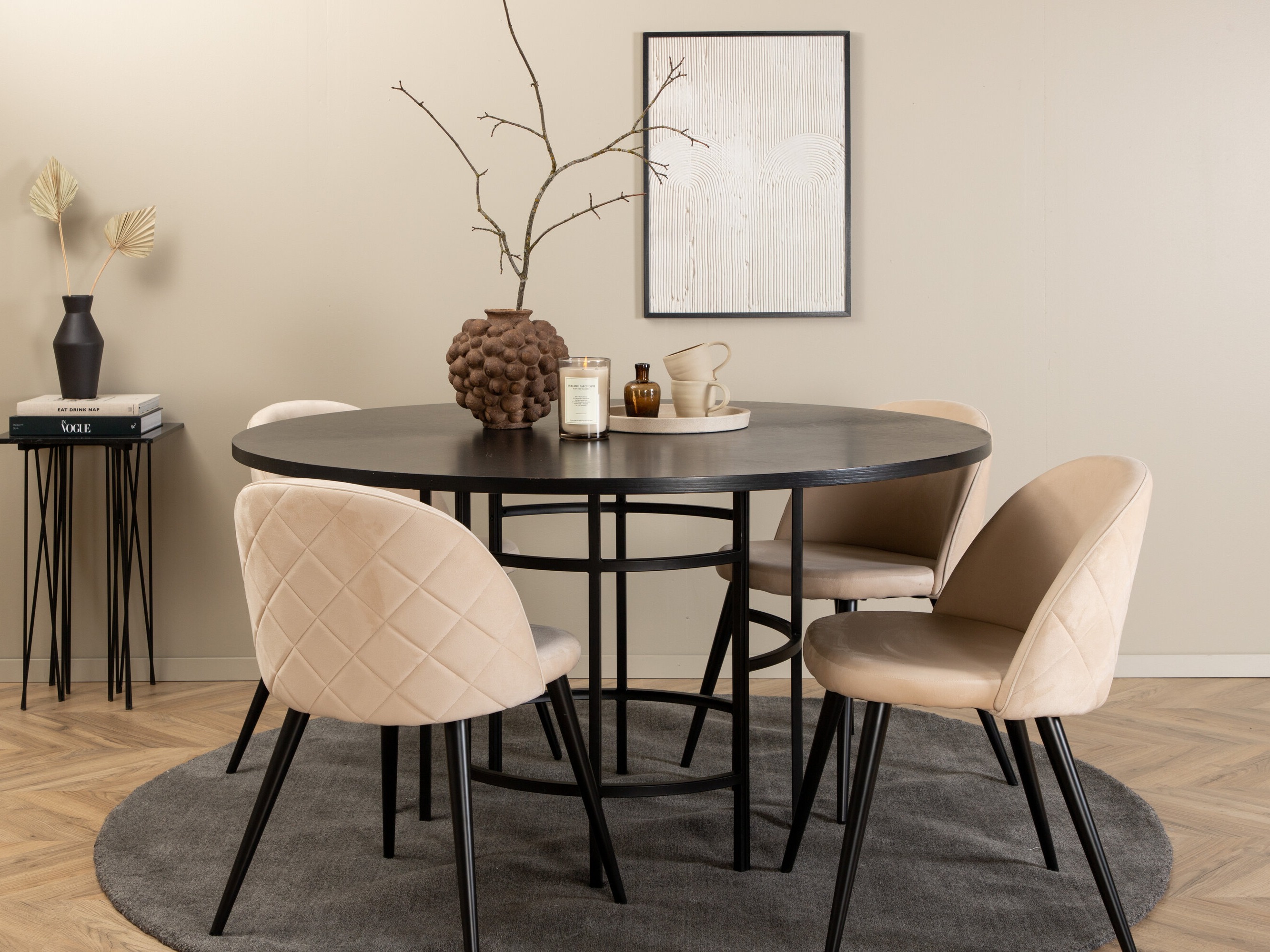Conjunto de mesas y sillas para comedor Dallas 2386 (Negro + Crema)