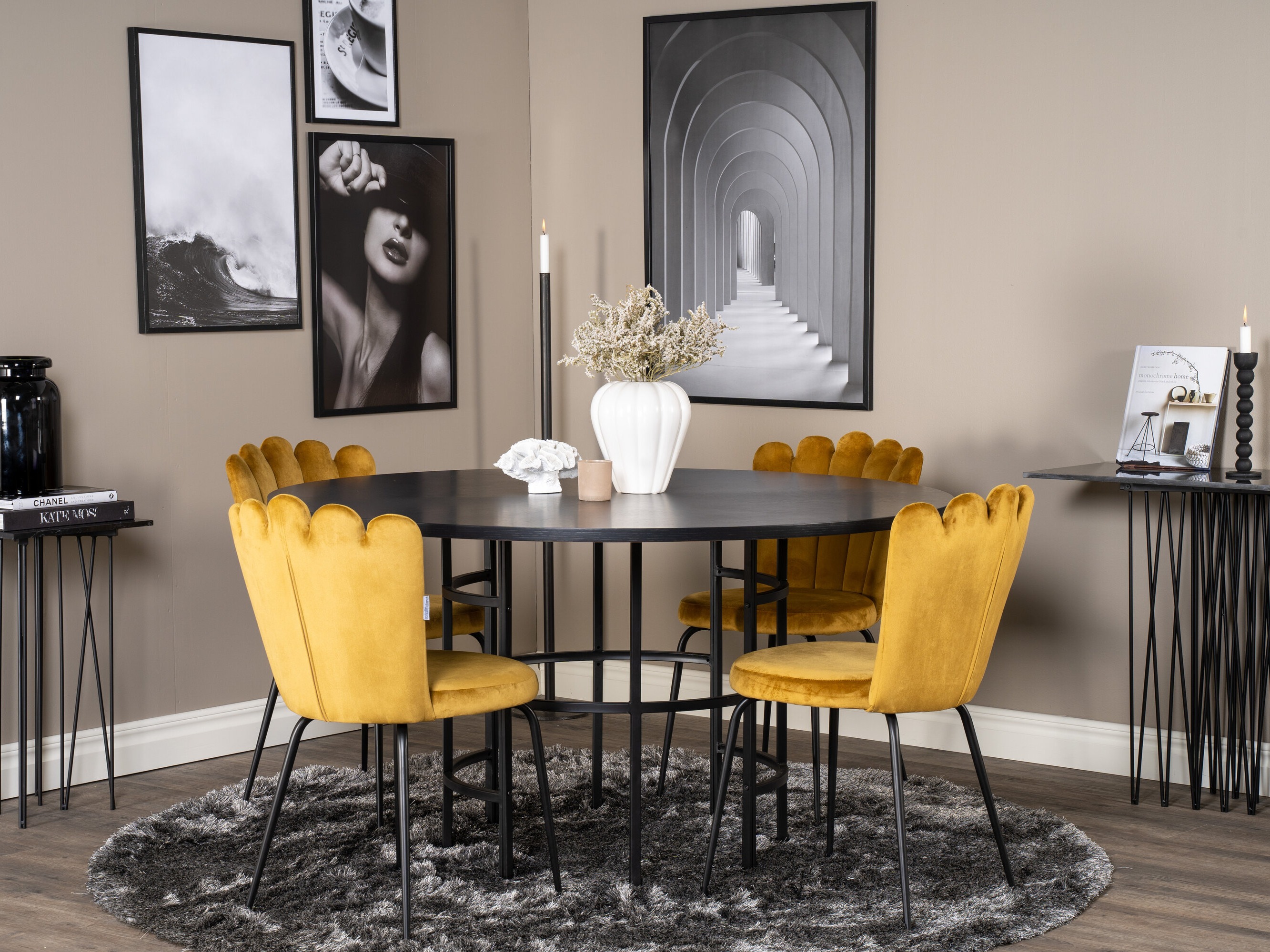 Conjunto de mesas y sillas para comedor Dallas 316 (Amarillo + Negro)