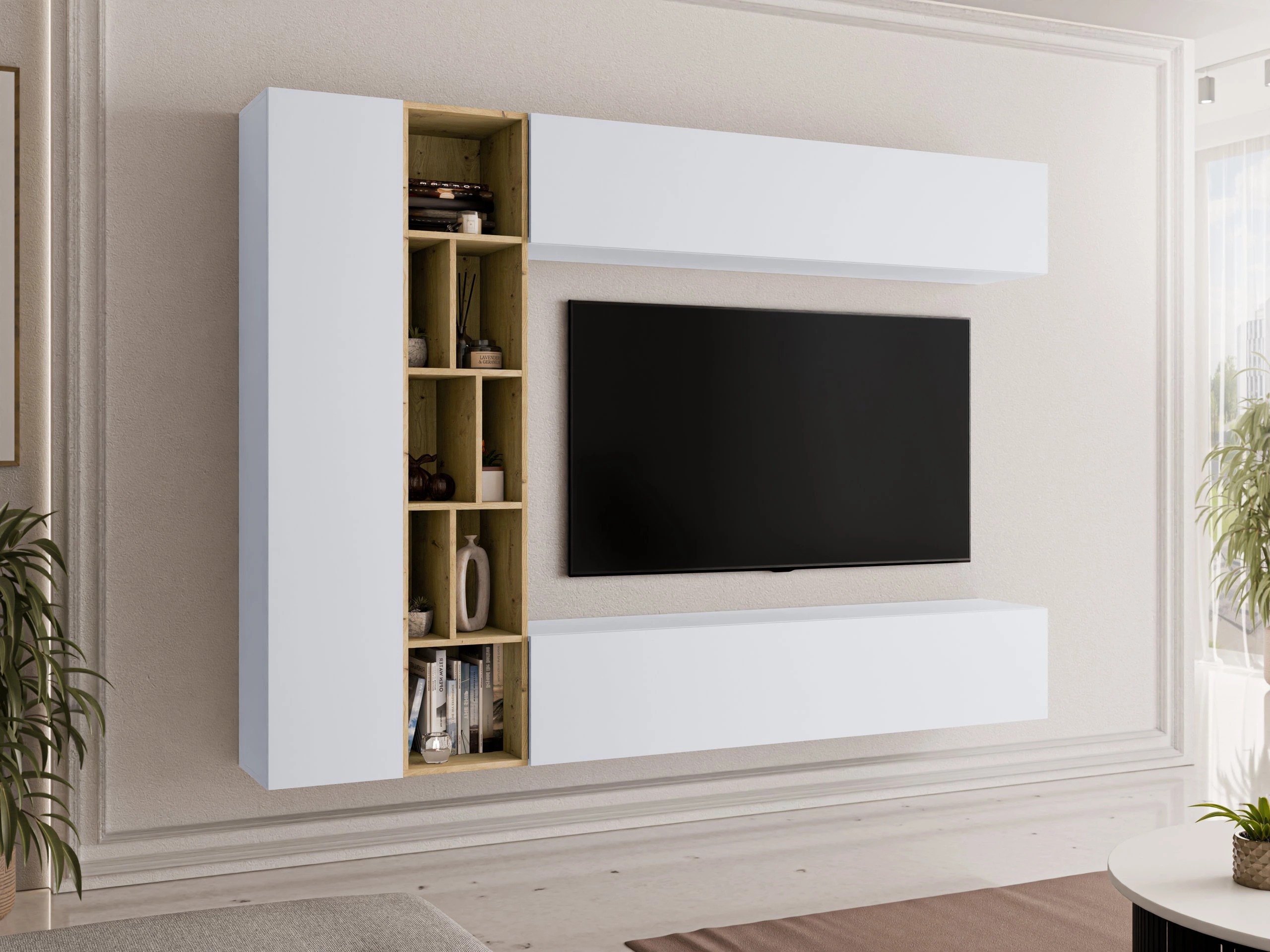 Conjunto de salón Comfivo Natura (Blanco + Roble Artisan)