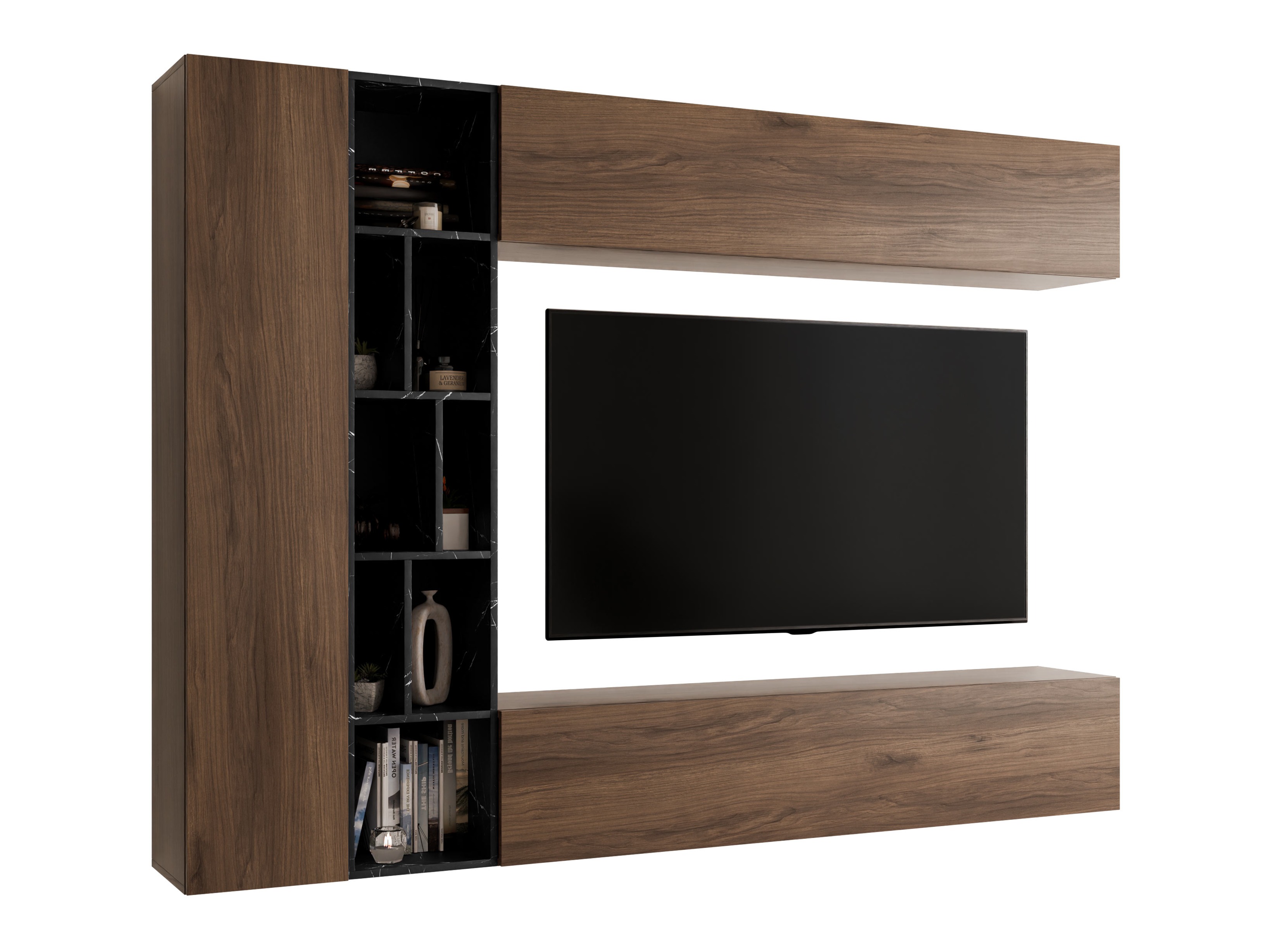 Conjunto de salón Comfivo Natura (Nogal + Mármol negro)