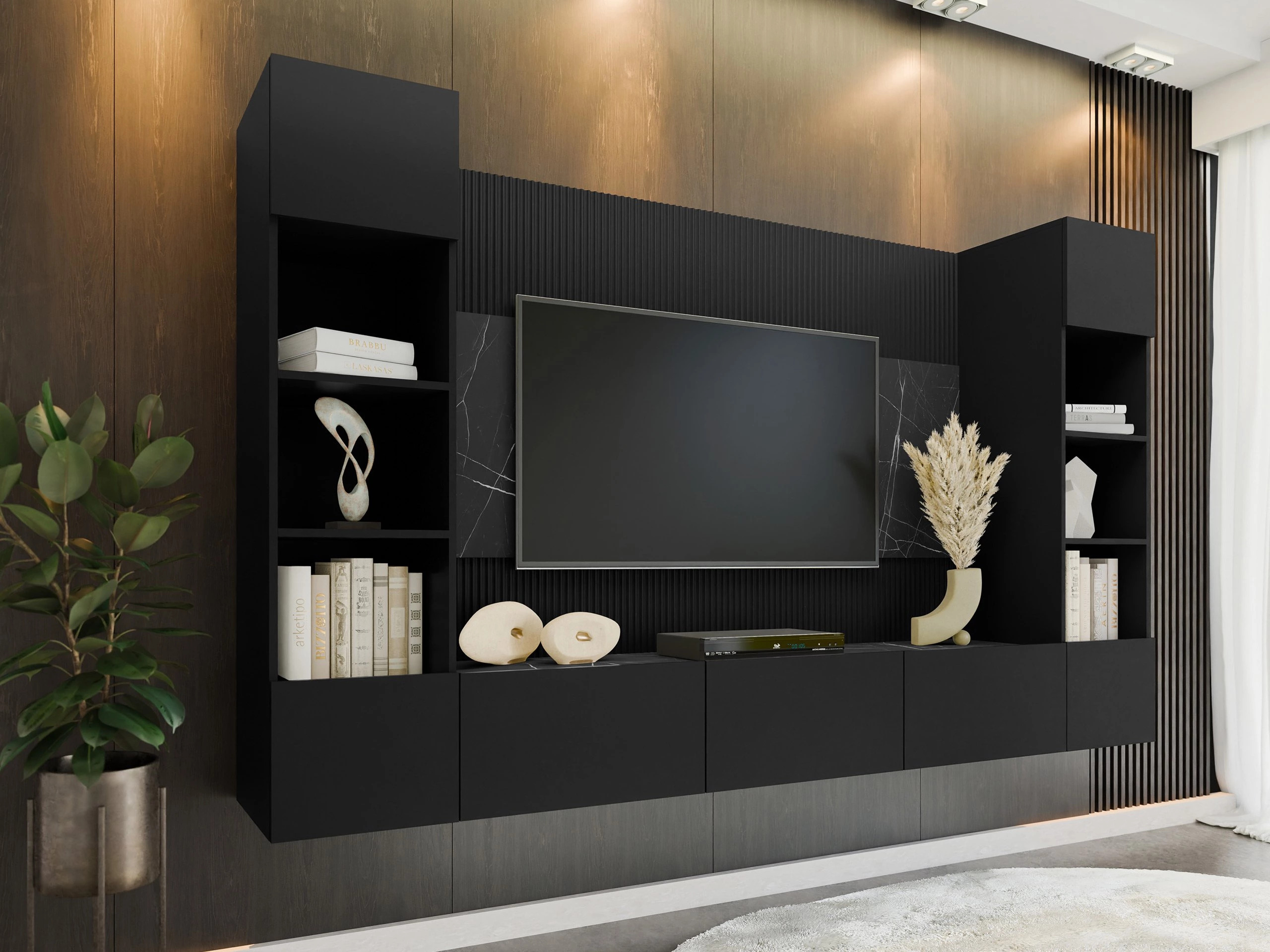 Conjunto de salón Comfivo Salix I (Negro + Mármol negro)