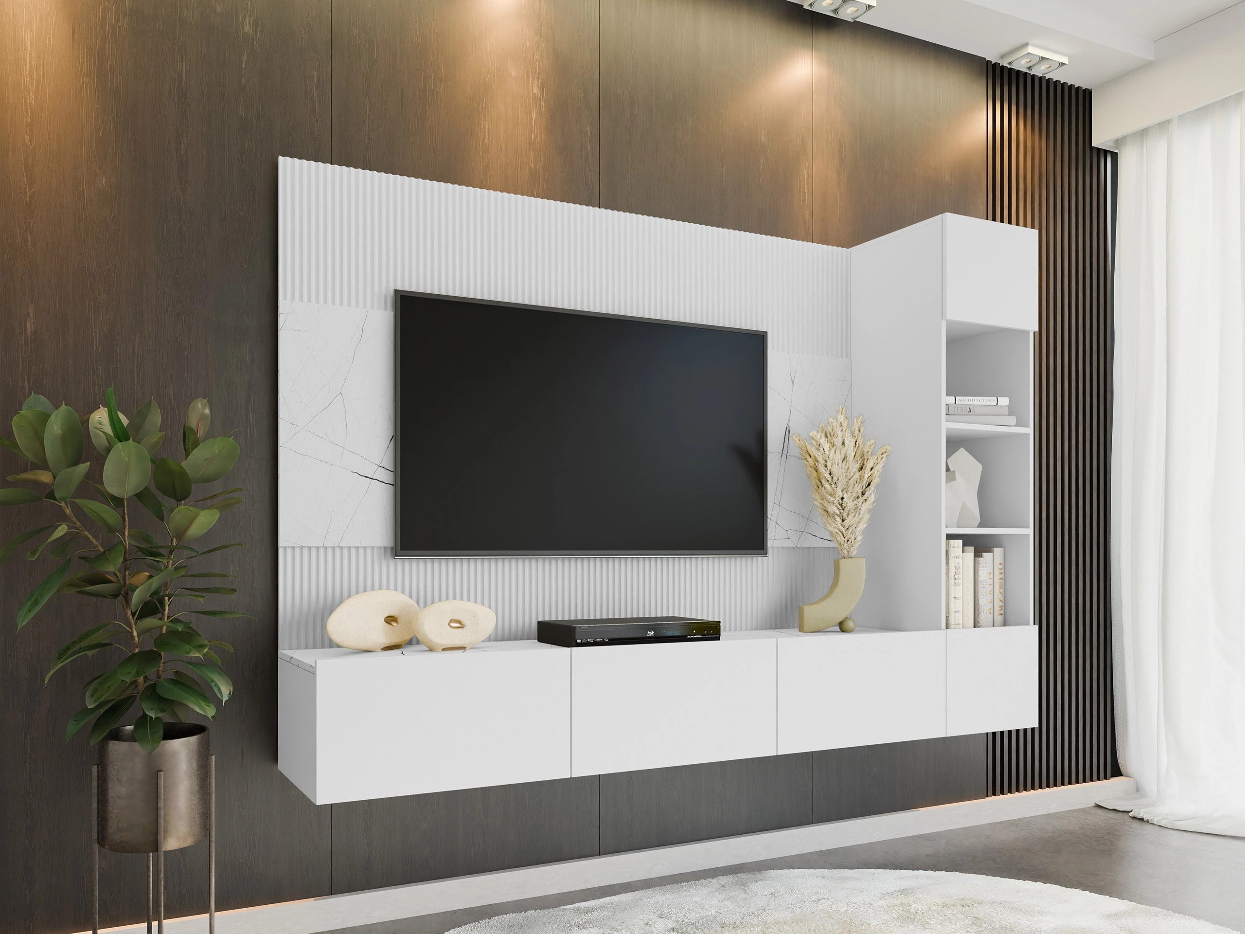Conjunto de salón Comfivo Salix II (Blanco + Mármol blanco)